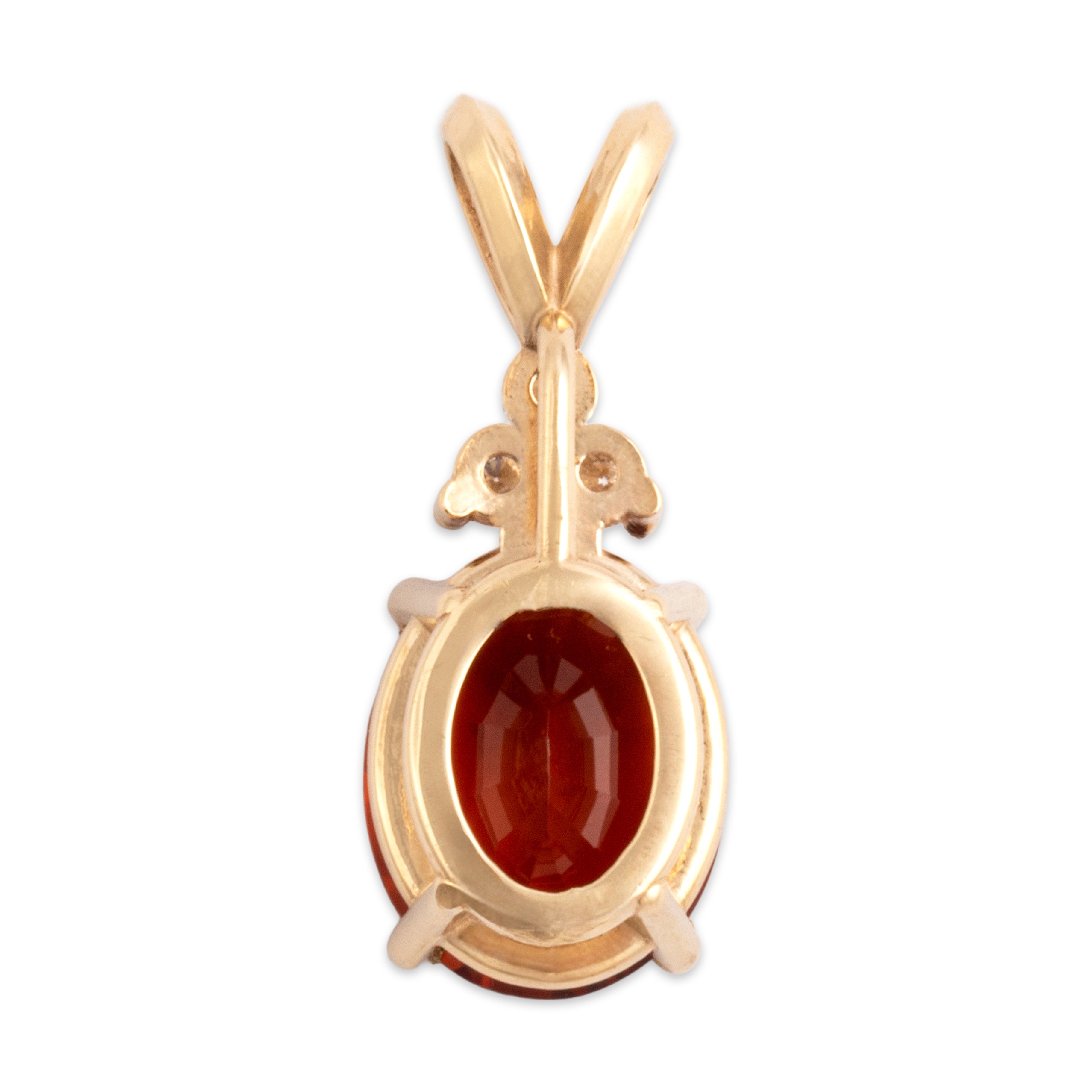 Vintage 14k Yellow Gold 1.96ct Madeira Citrine Diamond Sparkling Sunny Oval Pendant - Back view