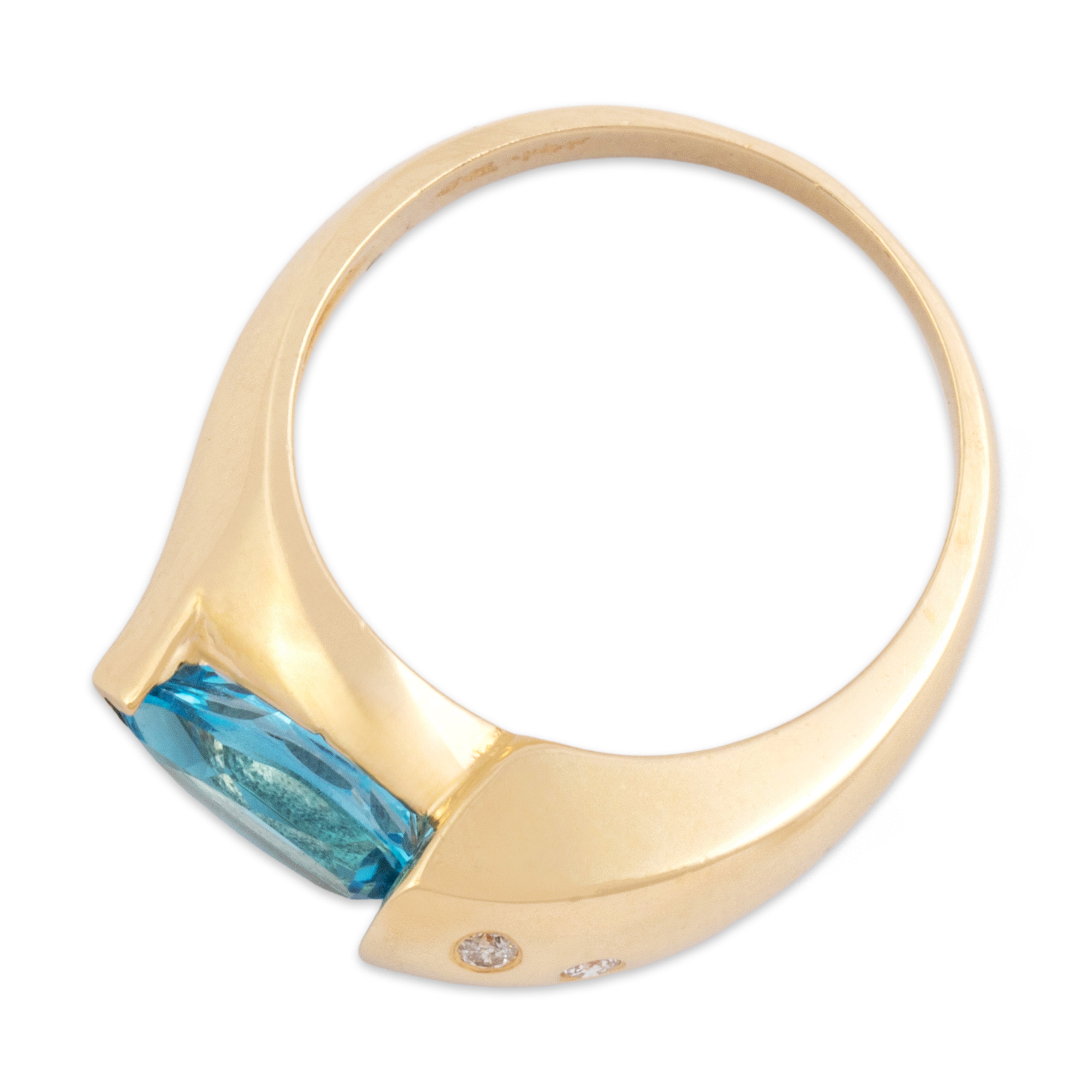 Vintage 14k Yellow Gold 1.36ct Blue Topaz Diamond Funky Accented East-West Pear Ring - Overall view