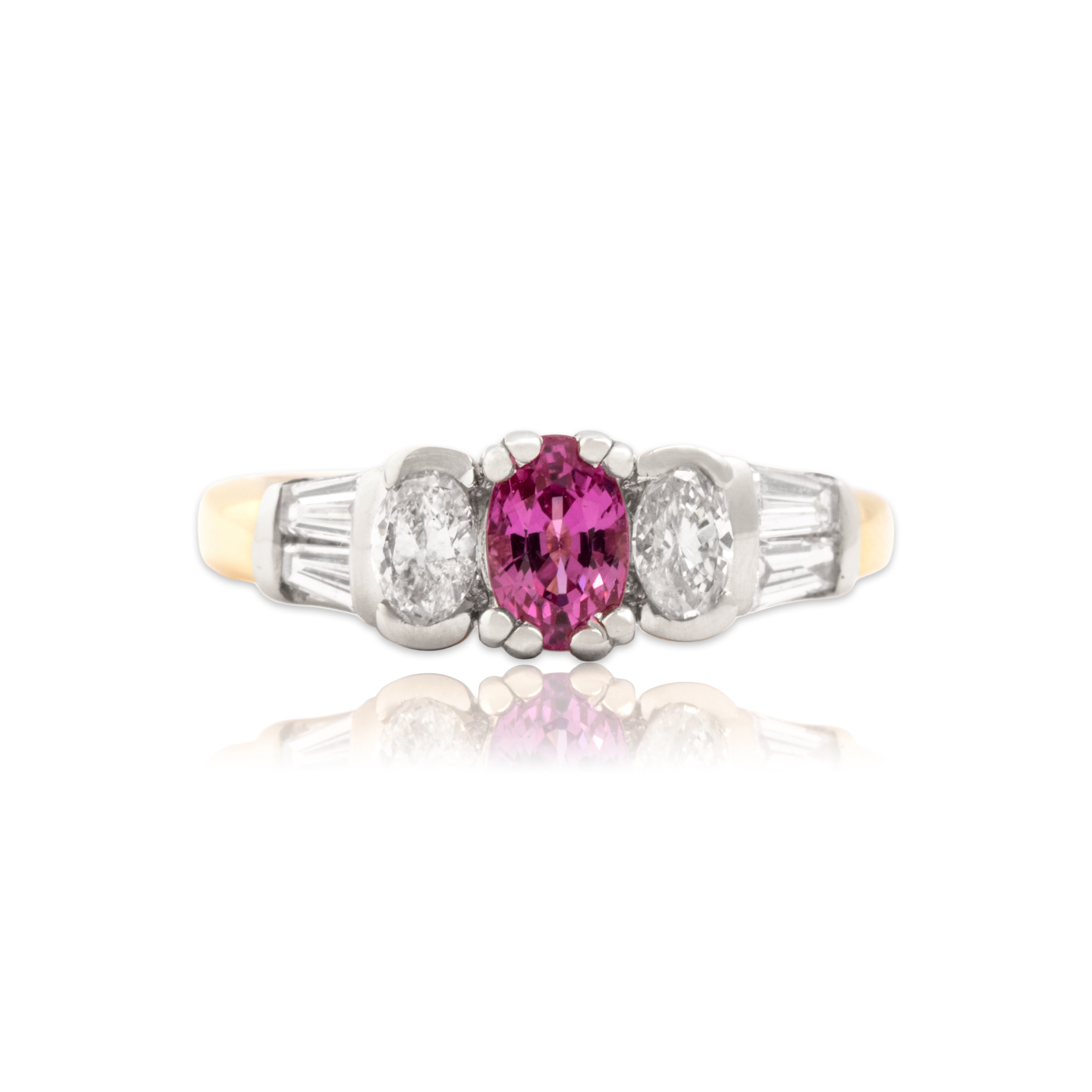 Vintage 18k Yellow & White Gold .66ct Pink Sapphire .6cttw Diamond Vibrant Ring 6.50