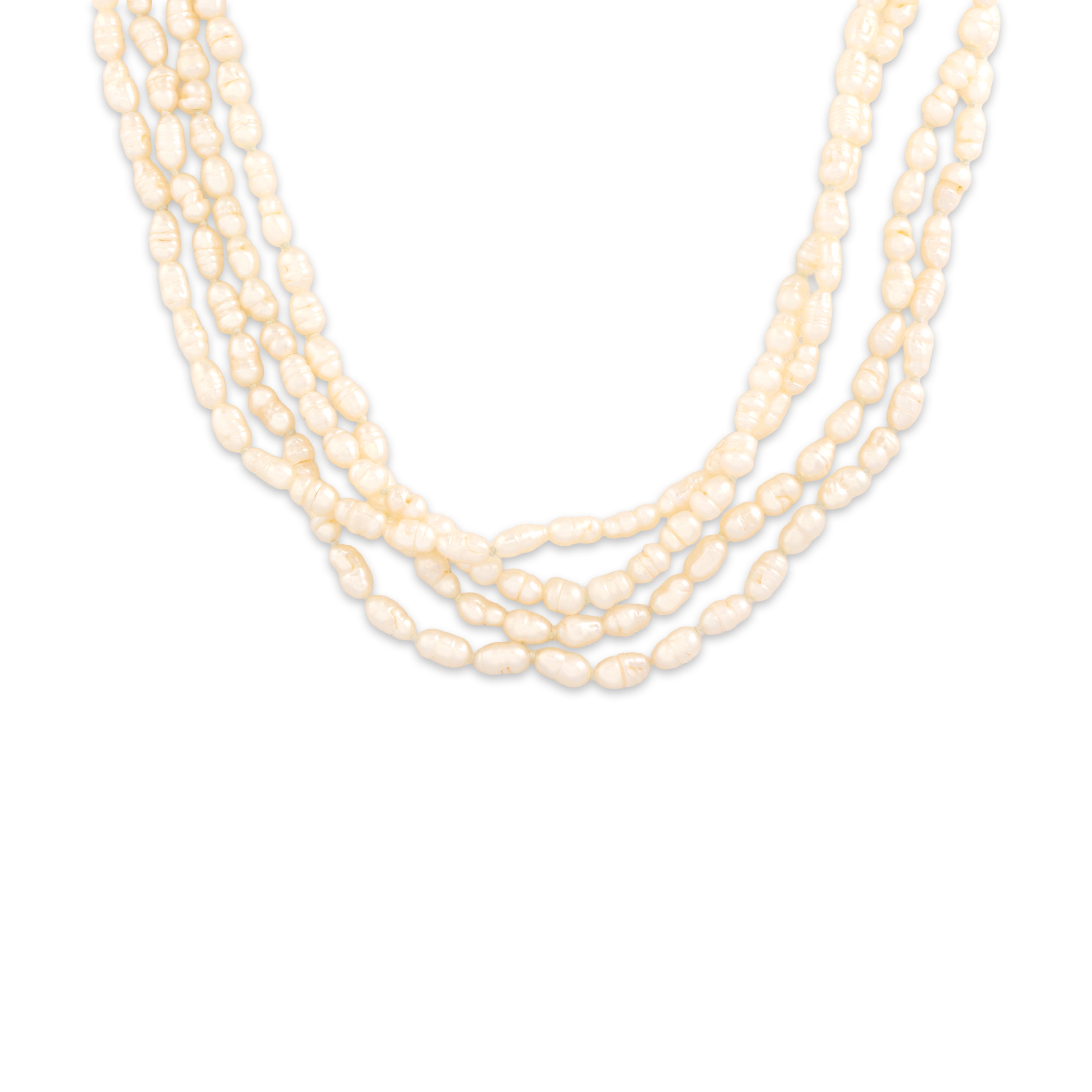 Vintage 14k Yellow Gold Baroque Pearl Elegant Four Strand Necklace - detail view #1