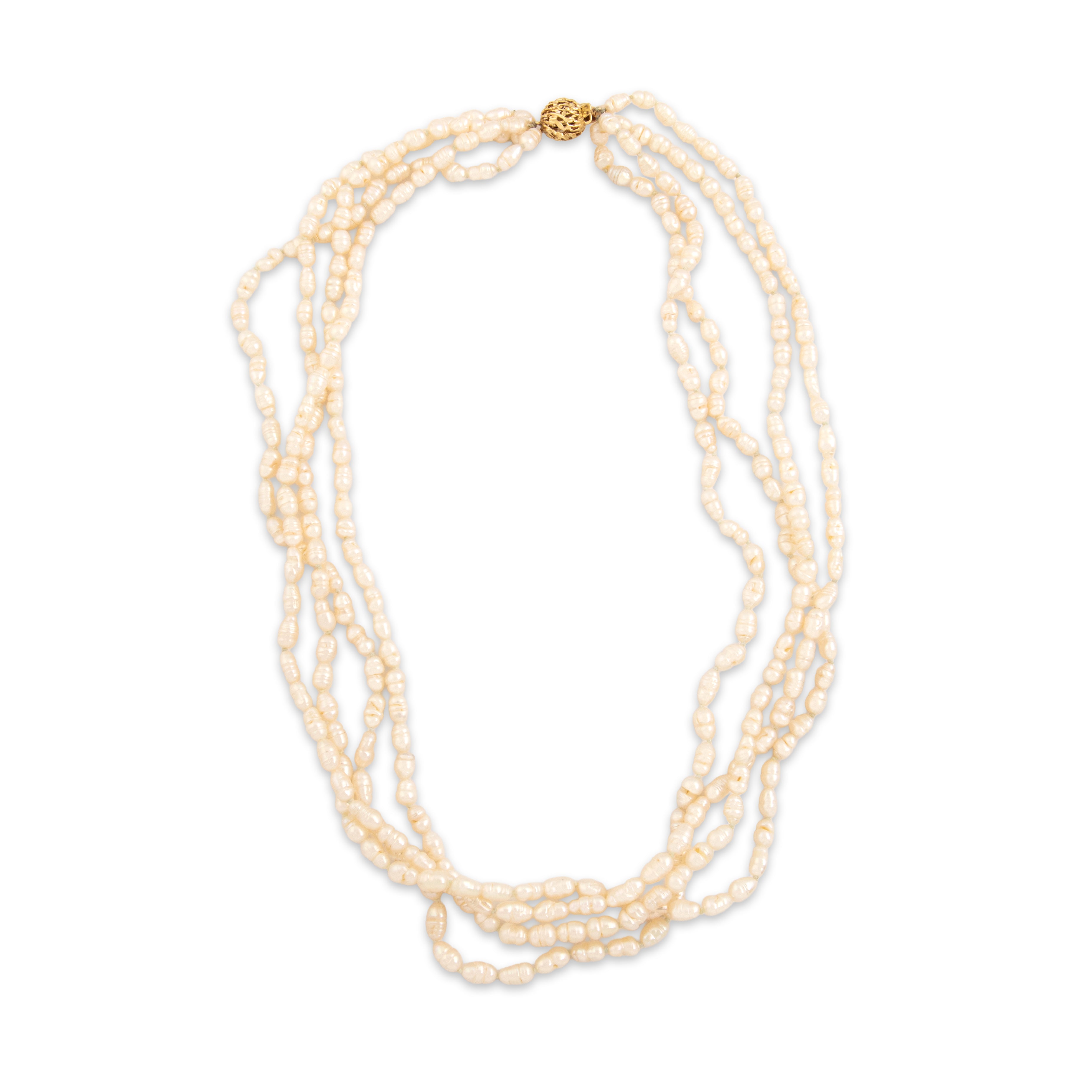 Vintage 14k Yellow Gold Baroque Pearl Elegant Four Strand Necklace - Overall view