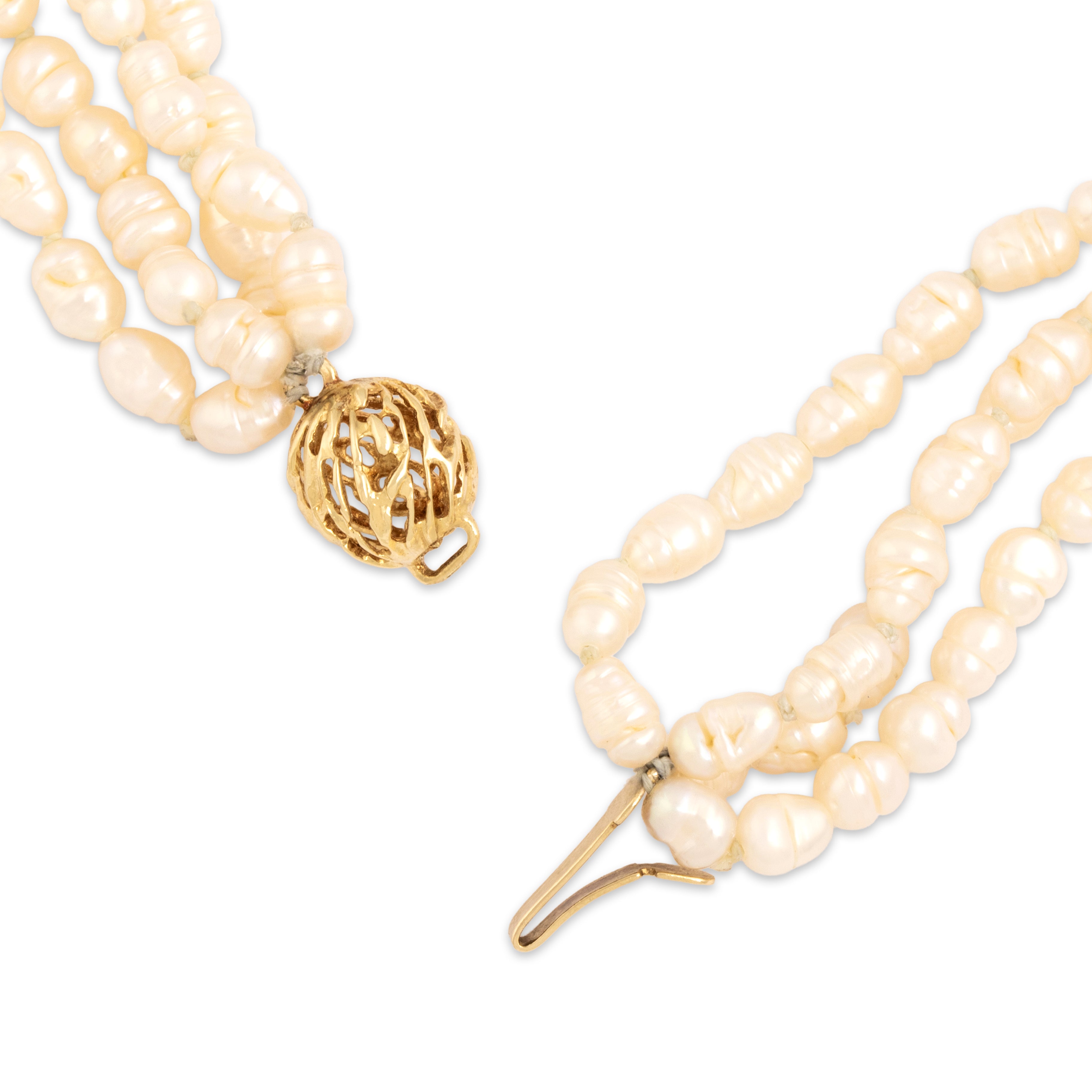 Vintage 14k Yellow Gold Baroque Pearl Elegant Four Strand Necklace - clasp view