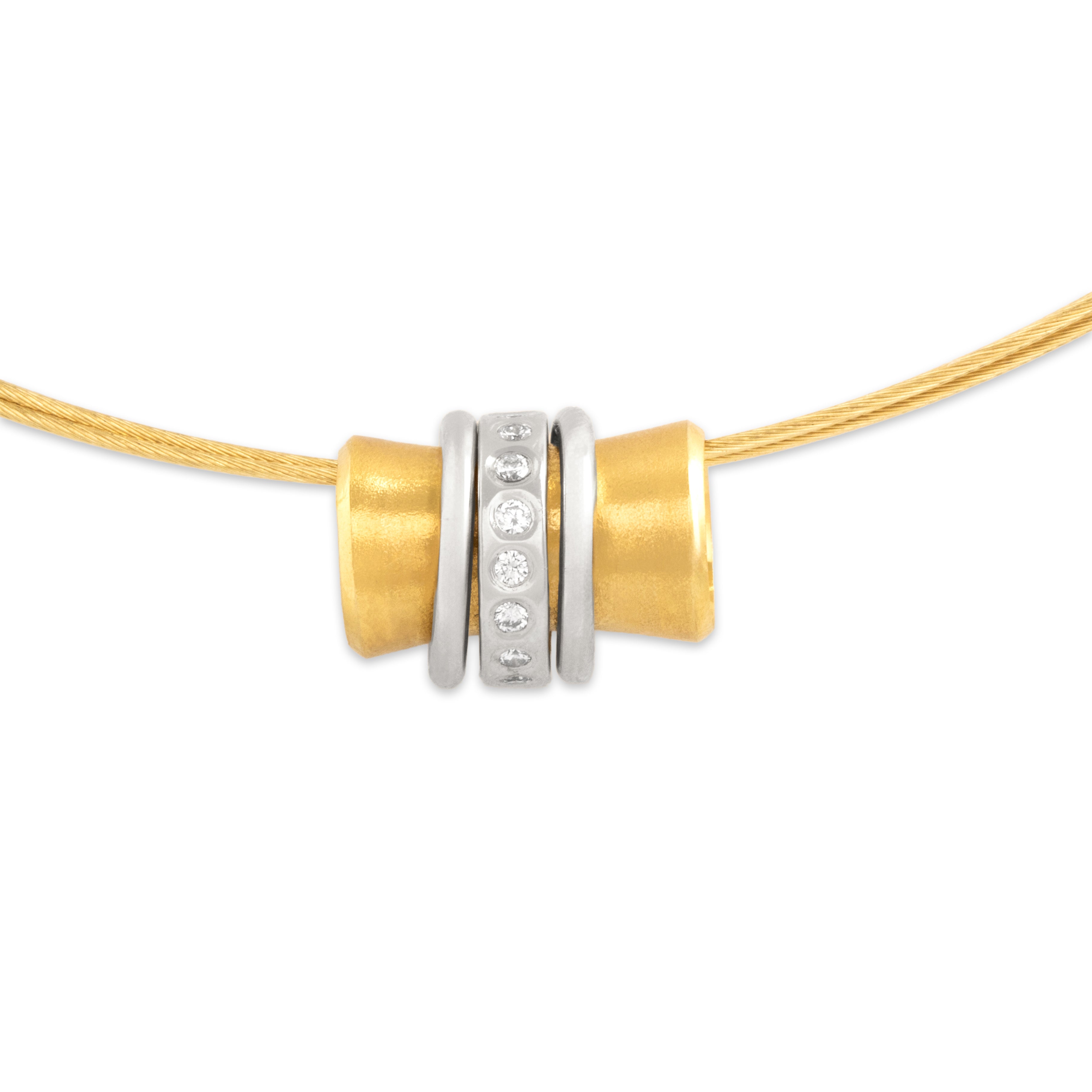 Vintage German 14k Yellow & White Gold Diamond Charm Collar Necklace 15.75