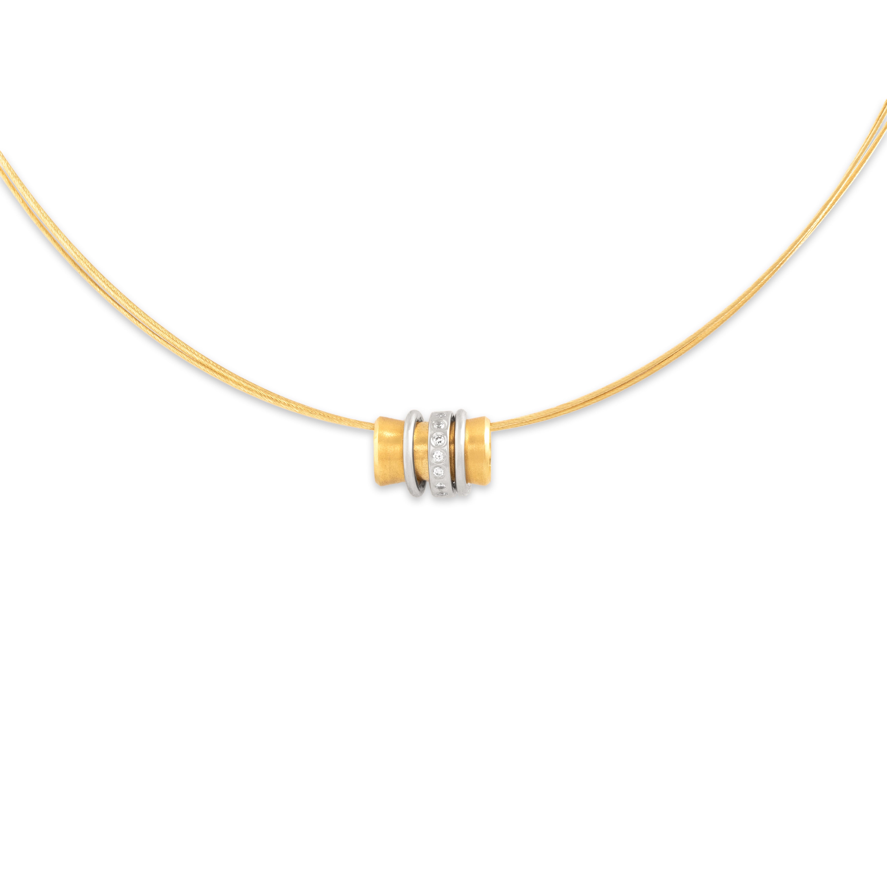 Vintage German 14k Yellow & White Gold Diamond Charm Collar Necklace 15.75