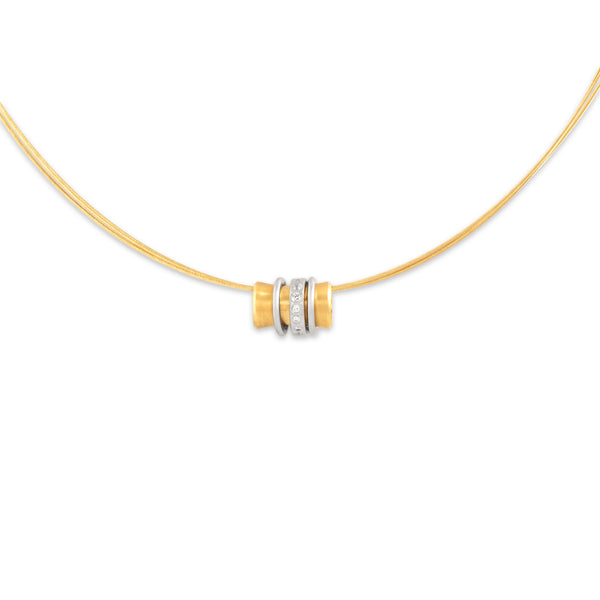 Vintage German 14k Yellow & White Gold Diamond Charm Collar Necklace 15.75