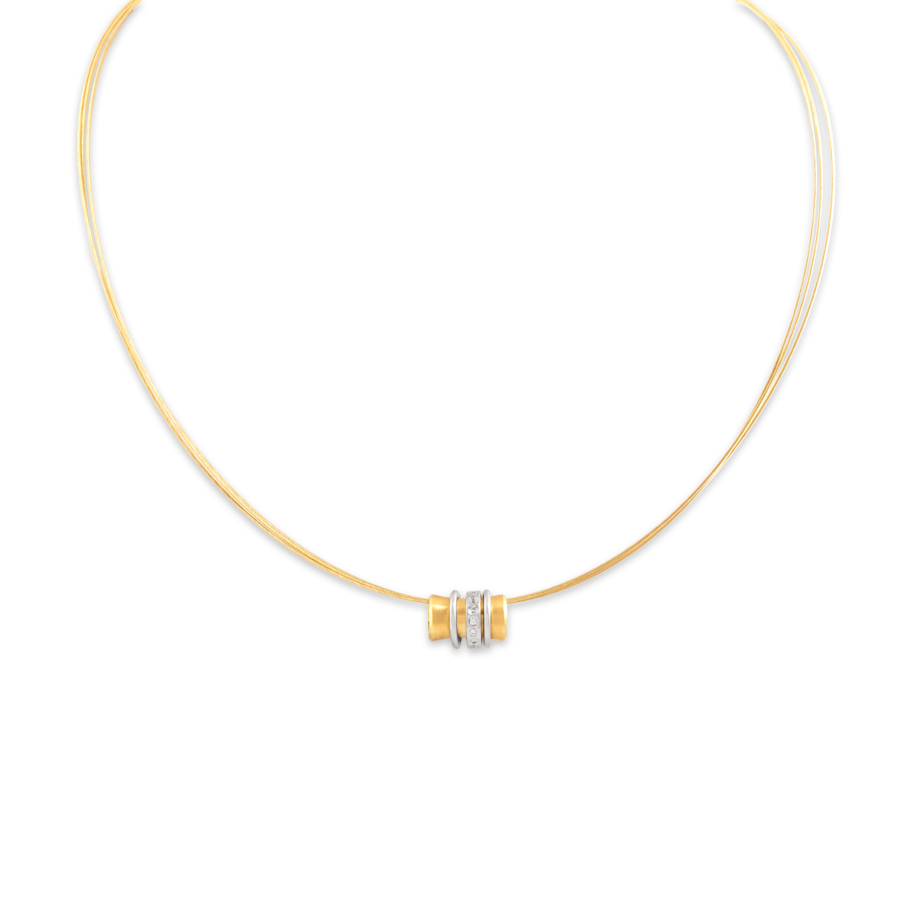 Vintage German 14k Yellow & White Gold Diamond Charm Collar Necklace 15.75