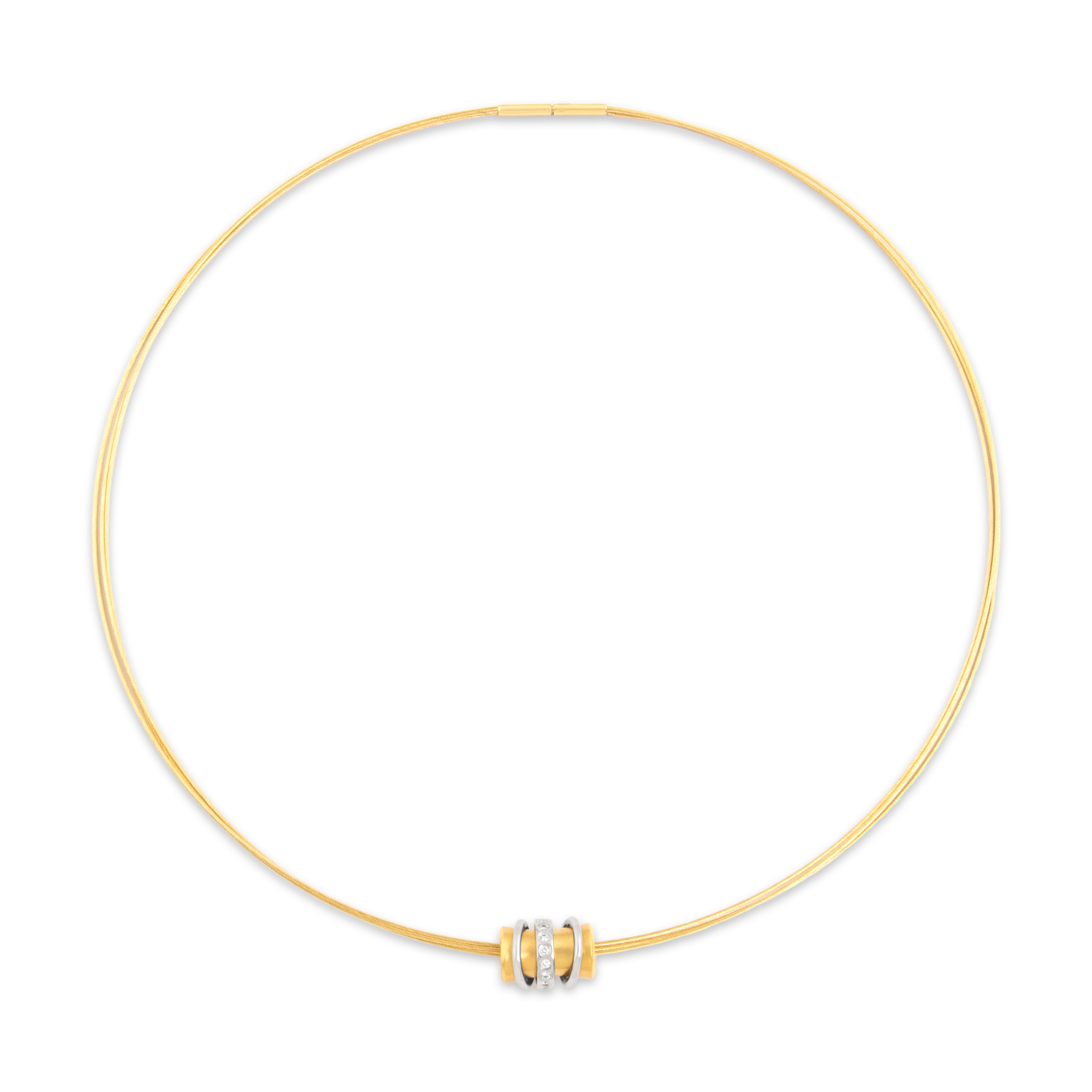 Vintage German 14k Yellow & White Gold Diamond Charm Collar Necklace 15.75