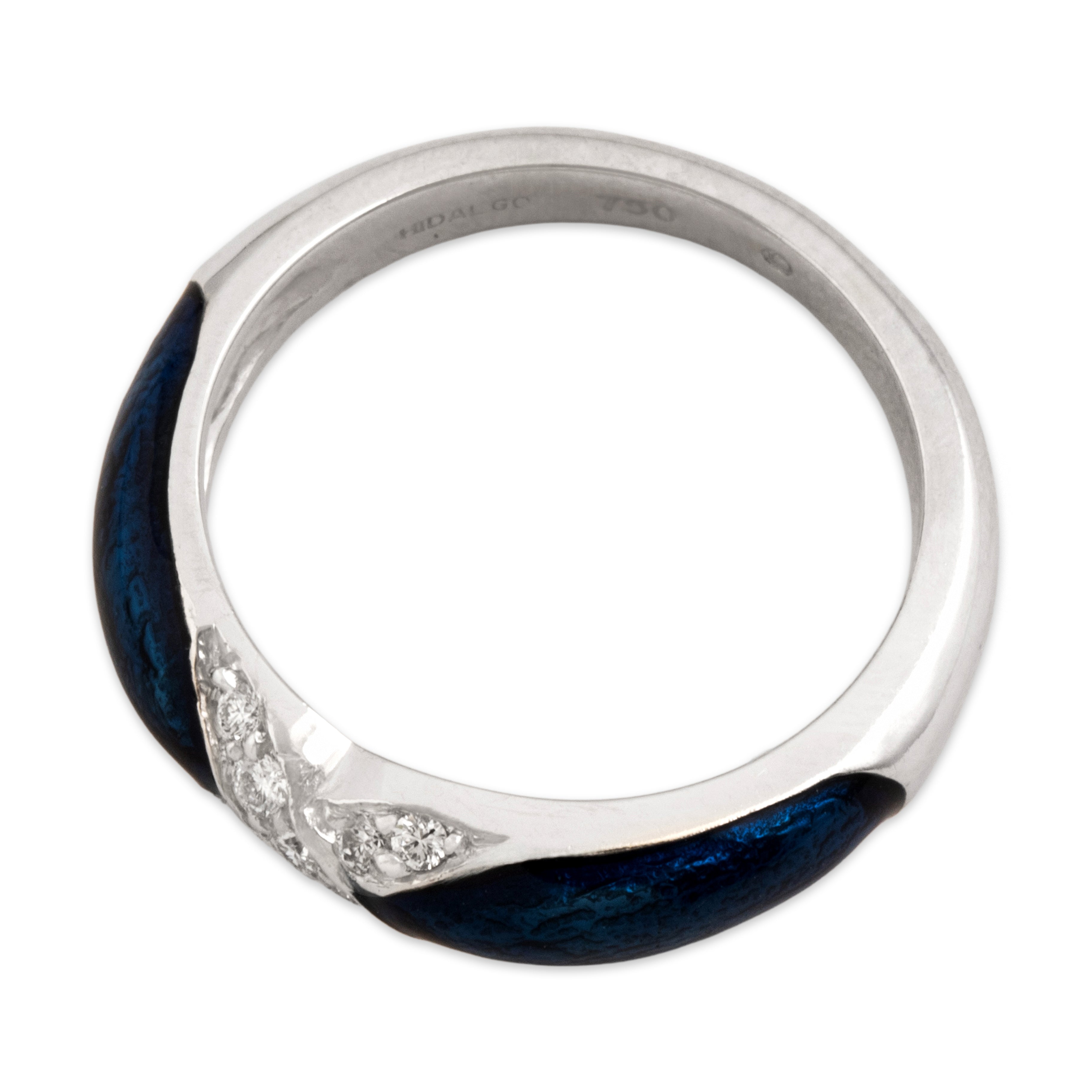 Vintage Hidalgo 18k White Gold Diamond Stackable Crossover Blue Enamel Pavã© Band Ring - Overall view