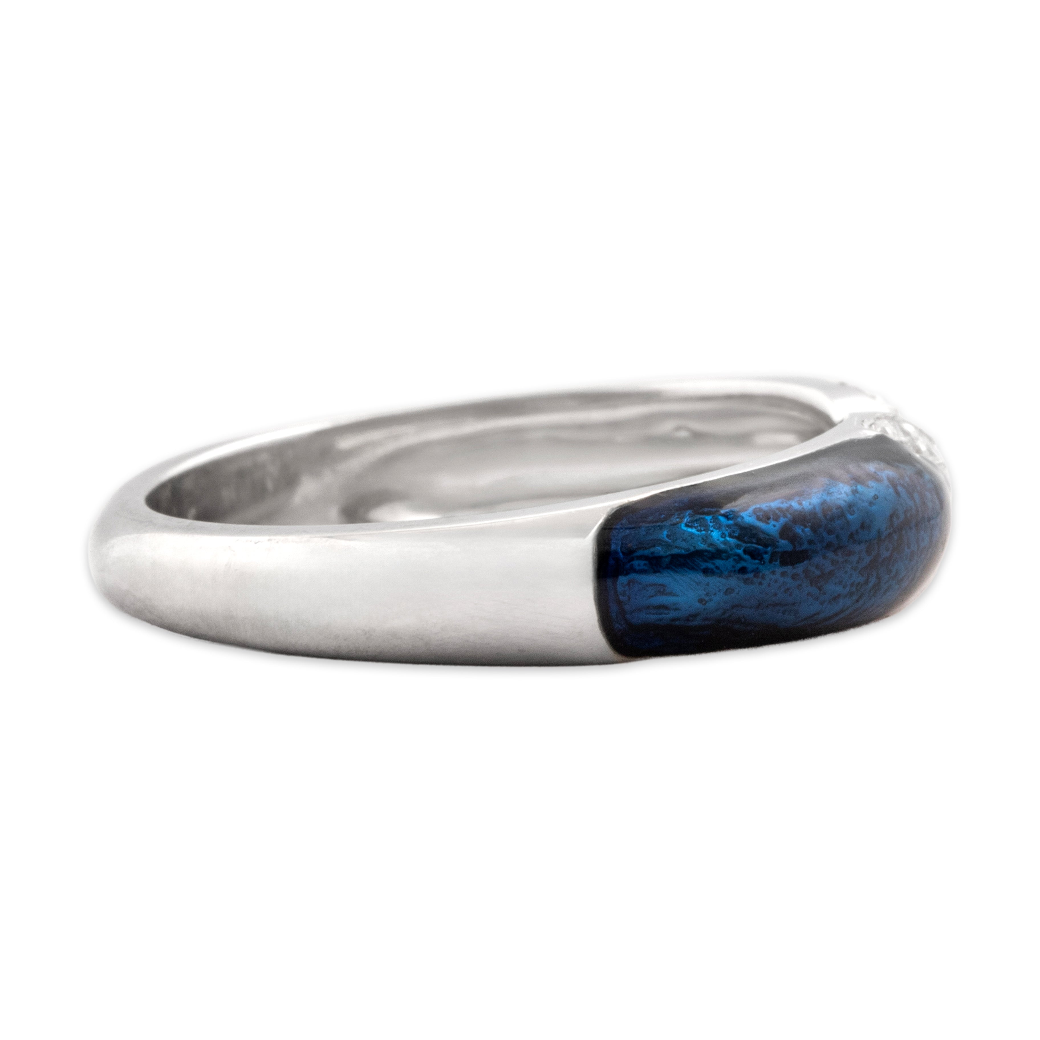 Vintage Hidalgo 18k White Gold Diamond Stackable Crossover Blue Enamel Pavã© Band Ring - Side view