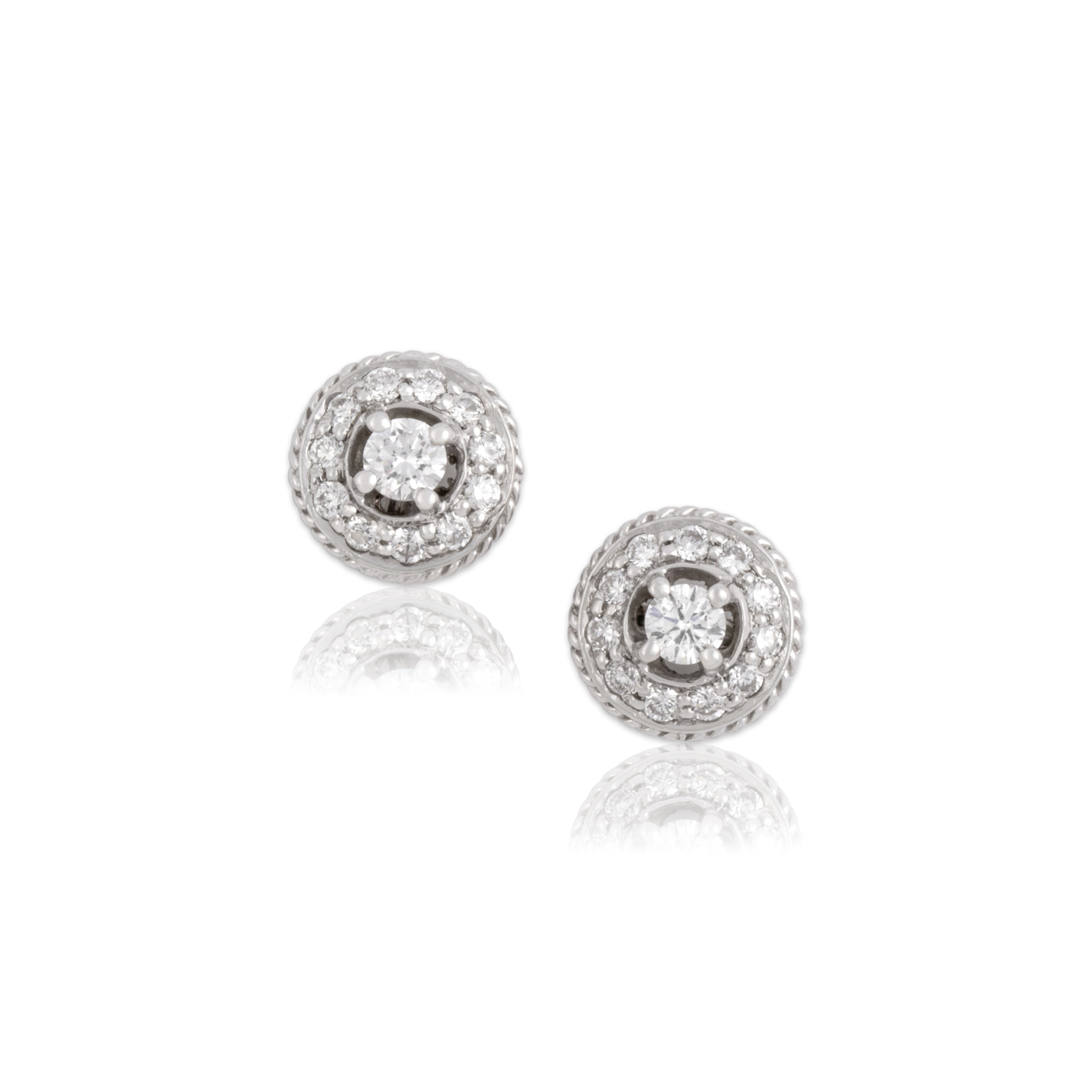 Vintage 18k White Gold Diamond Timeless Textured Halo Stud Earrings