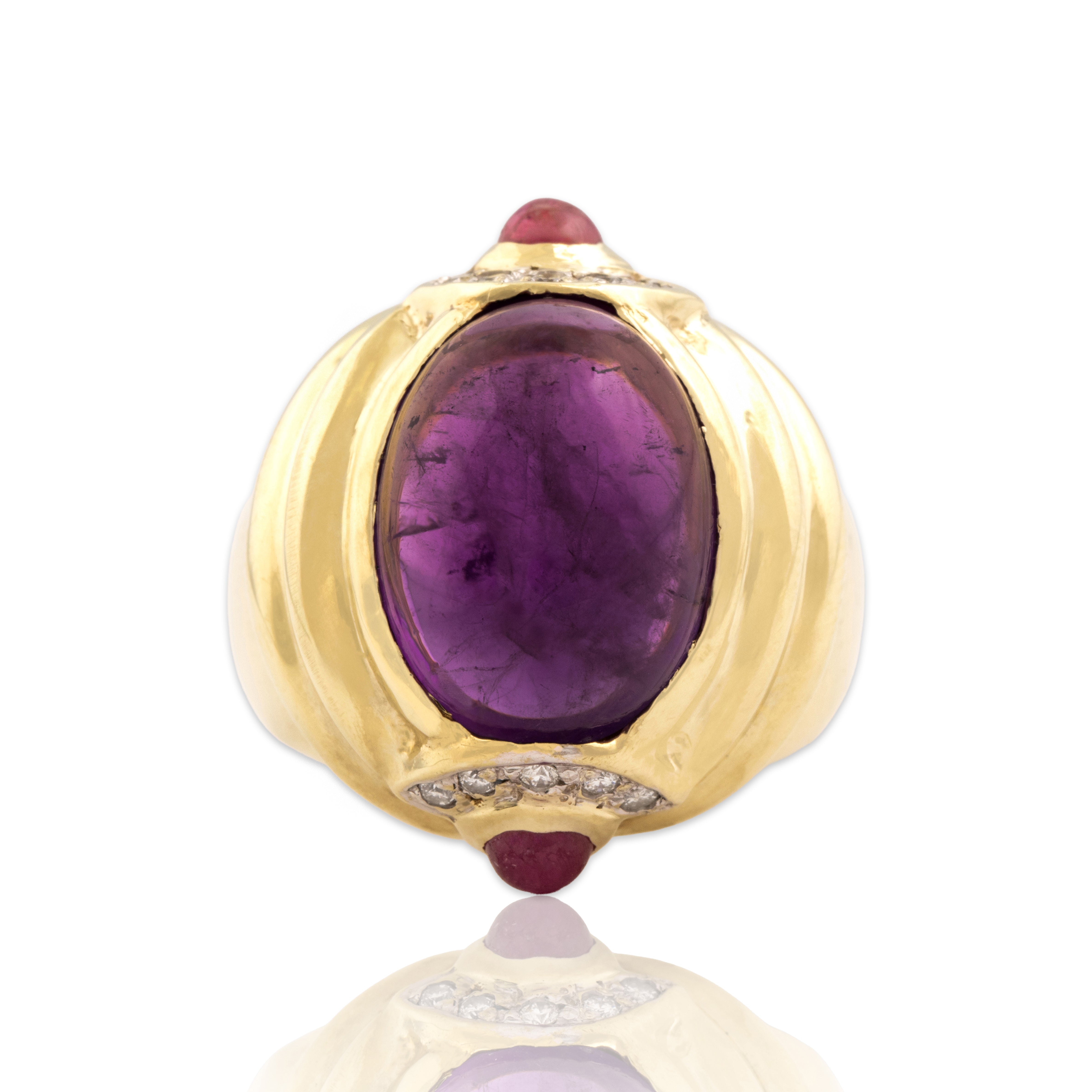 Vintage Heavy 14k Yellow Gold 9.98ct Amethyst .84cttw Ruby Diamond Ring 7.75
