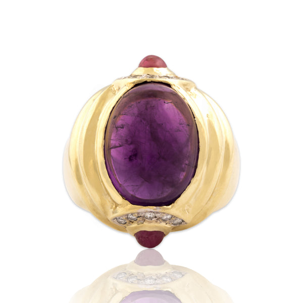 Vintage Heavy 14k Yellow Gold 9.98ct Amethyst .84cttw Ruby Diamond Ring 7.75