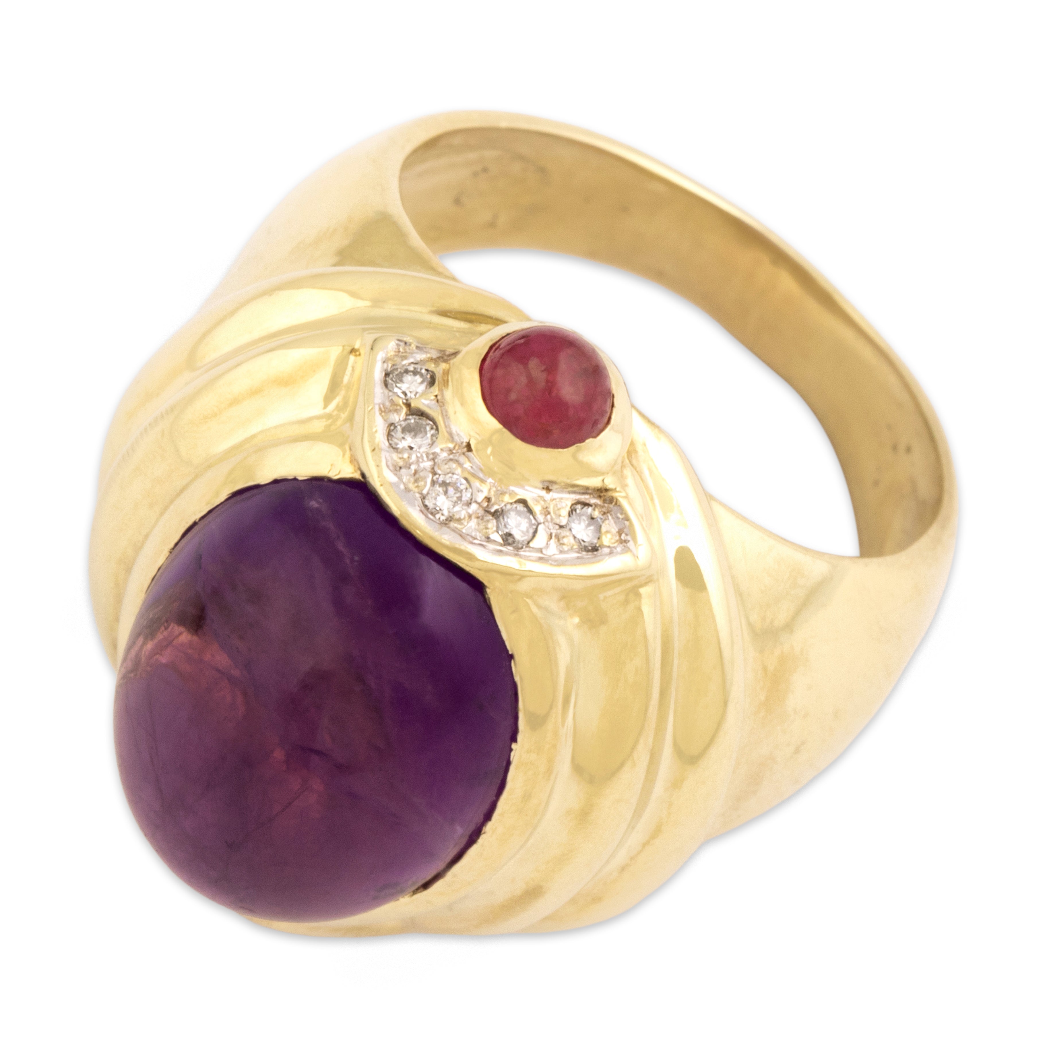 Vintage Heavy 14k Yellow Gold 9.98ct Amethyst .84cttw Ruby Diamond Ring 7.75
