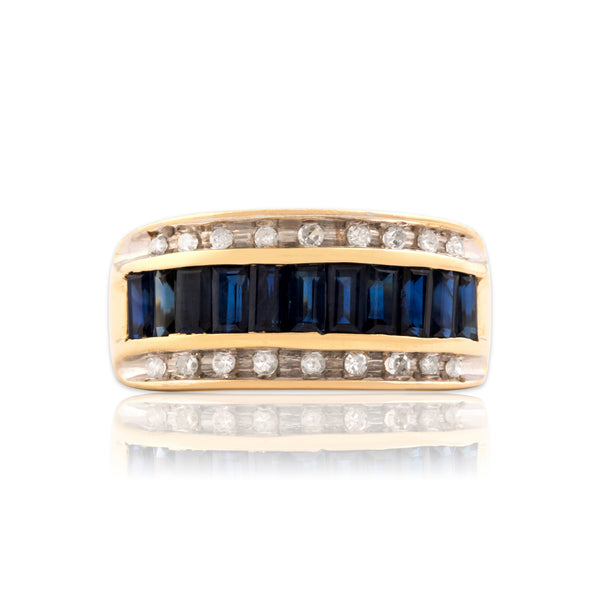 Vintage 14k Yellow Gold 1.49cttw Blue Sapphire Diamond Vivid Channel Ring 7.00