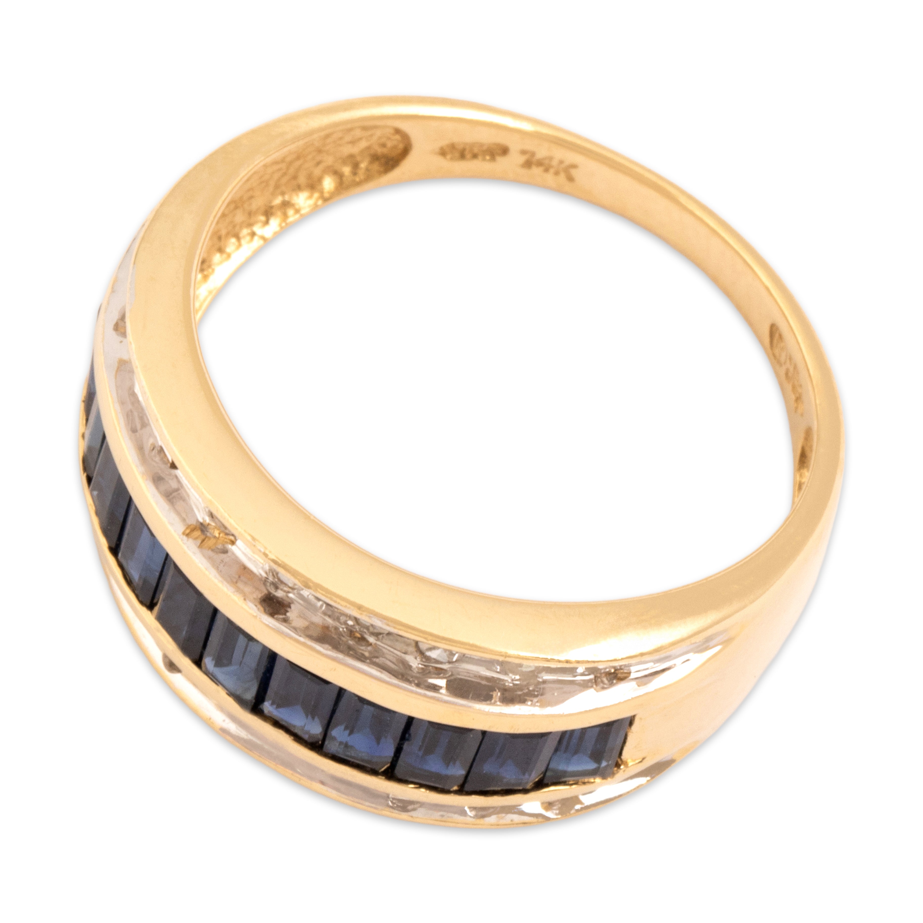 Vintage 14k Yellow Gold 1.49cttw Blue Sapphire Diamond Wide Vivid Channel Band Ring - Overall view