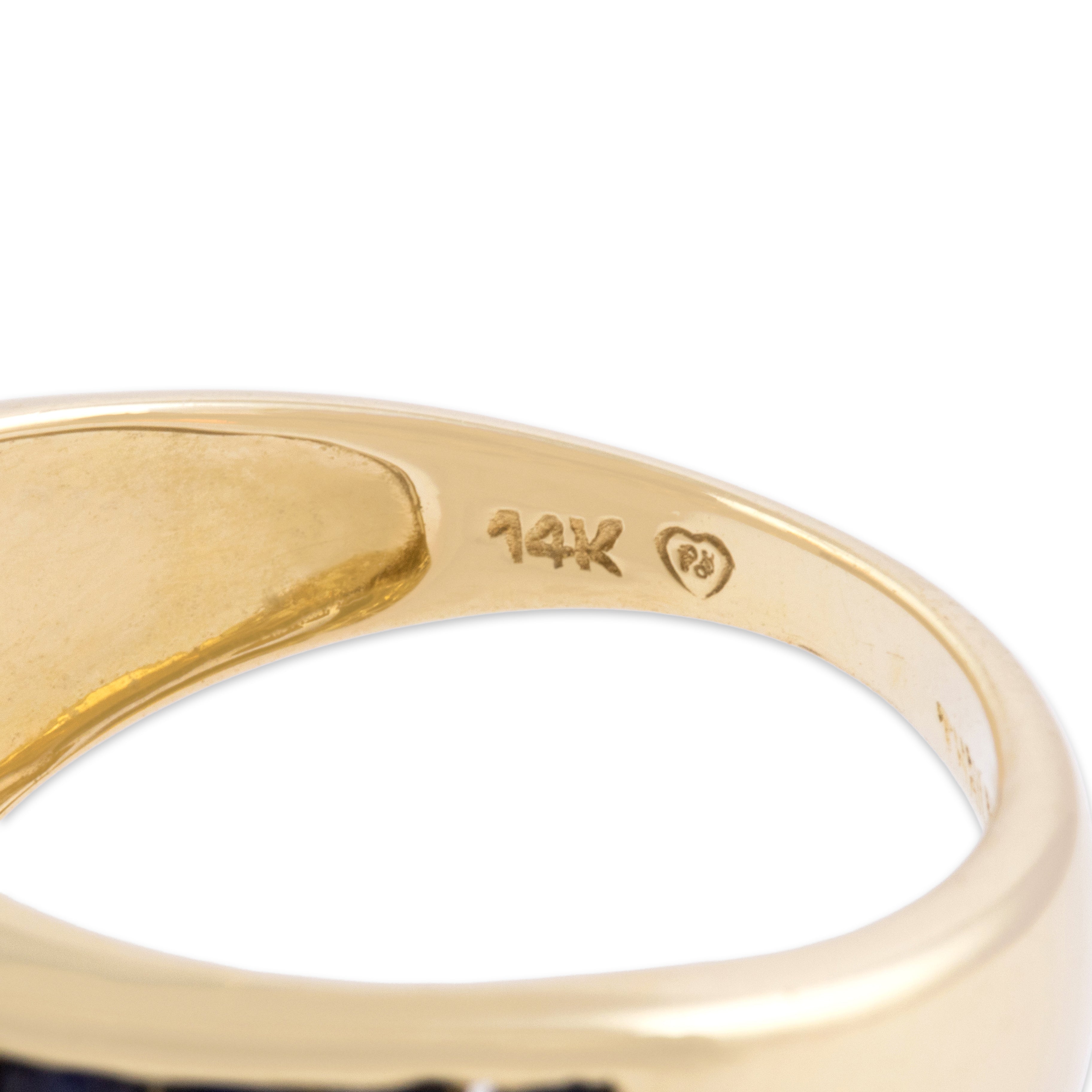 Vintage 14k Yellow Gold 1.42cttw Blue Sapphire Diamond Bold Wide Geometric Channel Border Ring - Hallmark view
