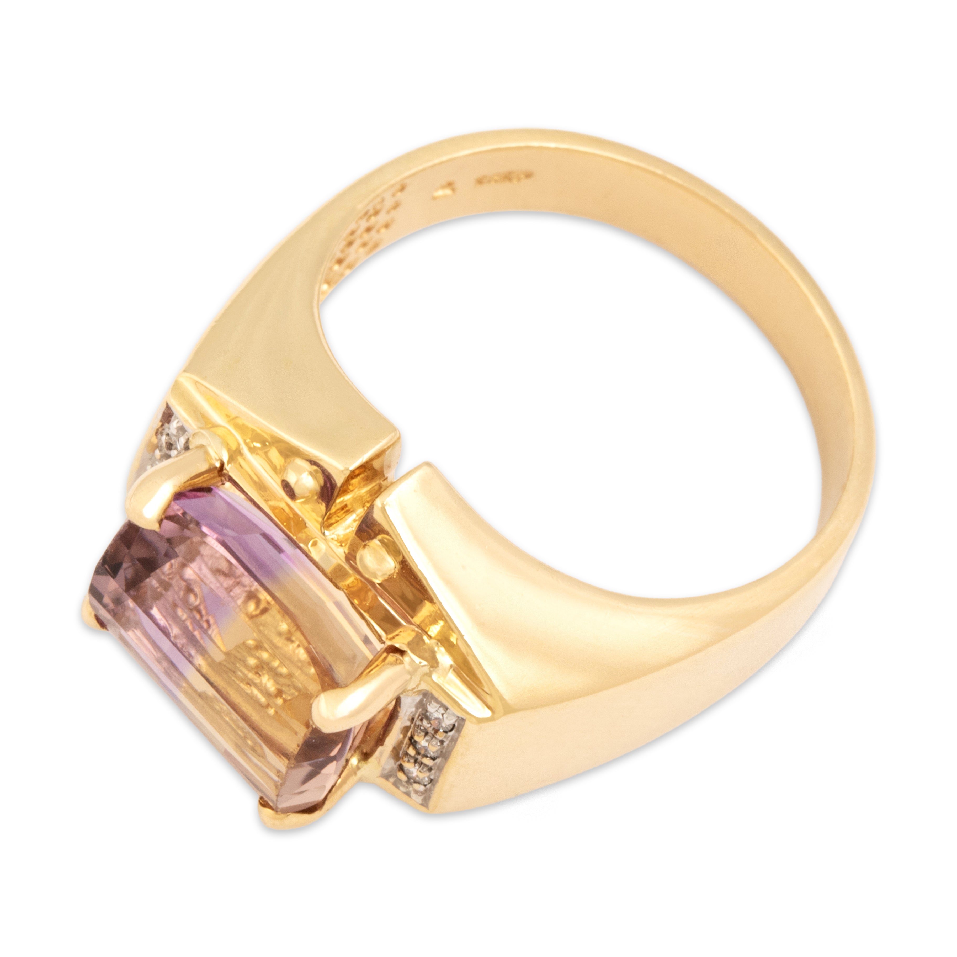 Vintage 14k Yellow Gold 4.04ct Ametrine Diamond Bold East-West Geometric Cocktail Ring - Overall view