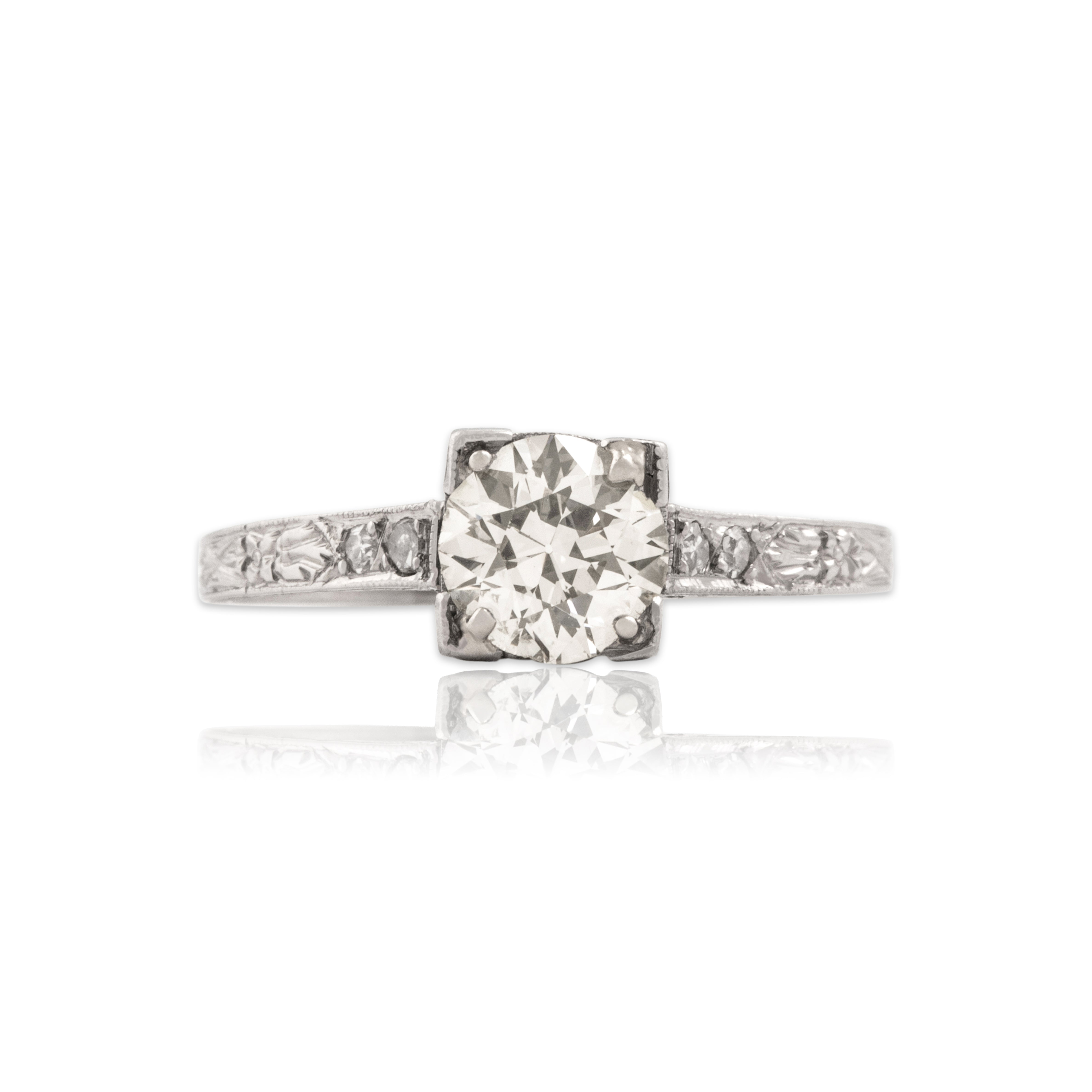 Antique Art Deco Platinum 1.02cttw Old European Cut Diamond Solitaire Ring 7.25