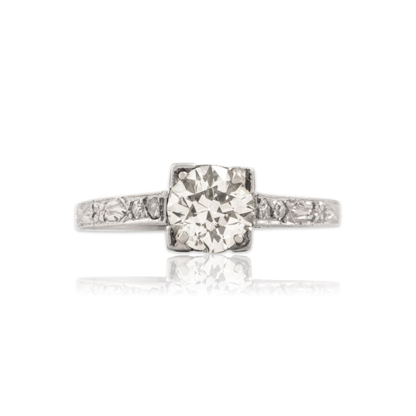 Antique Art Deco Platinum 1.02cttw Old European Cut Diamond Solitaire Ring 7.25