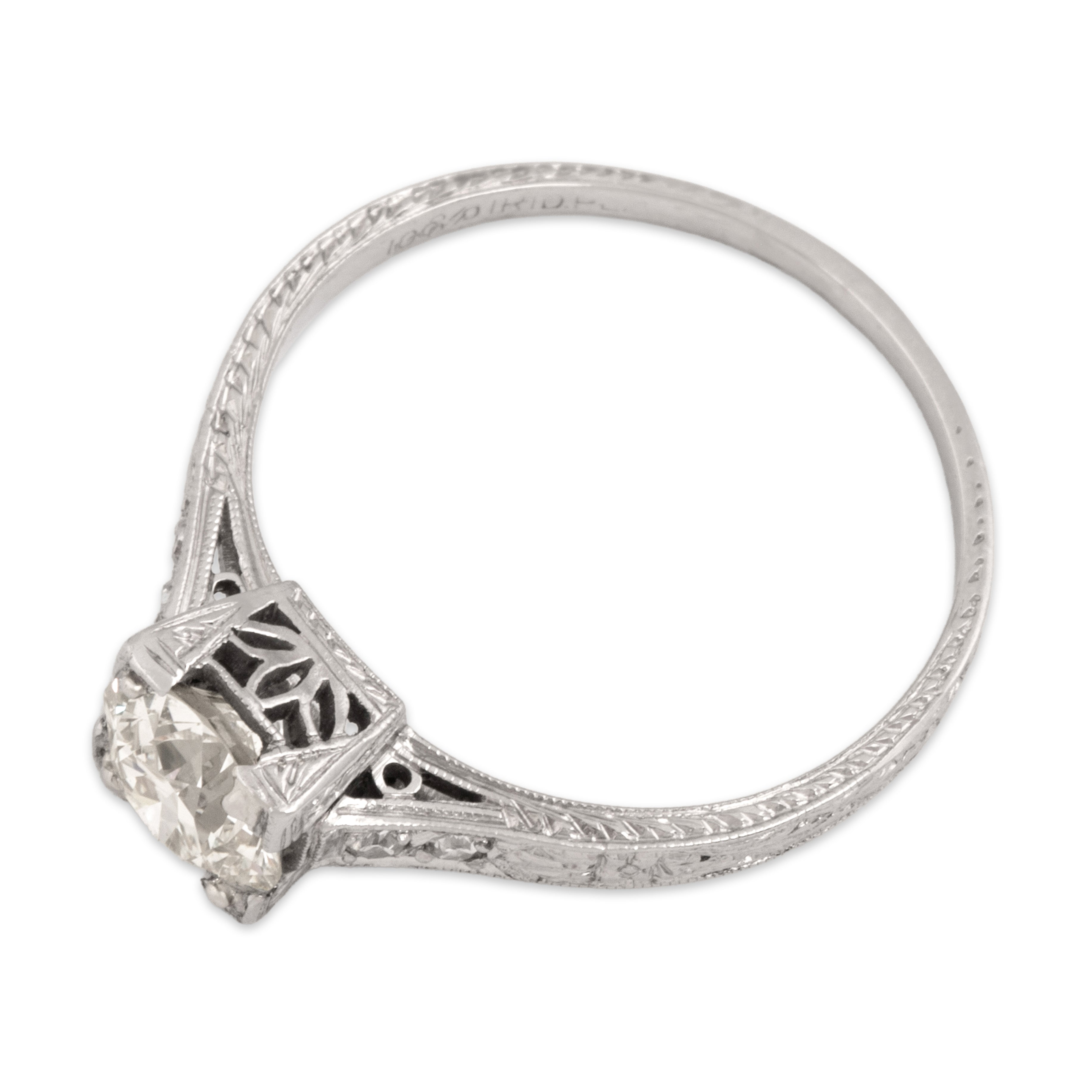 Antique Art Deco Platinum 1.02cttw Old European Cut Diamond Solitaire Ring 7.25
