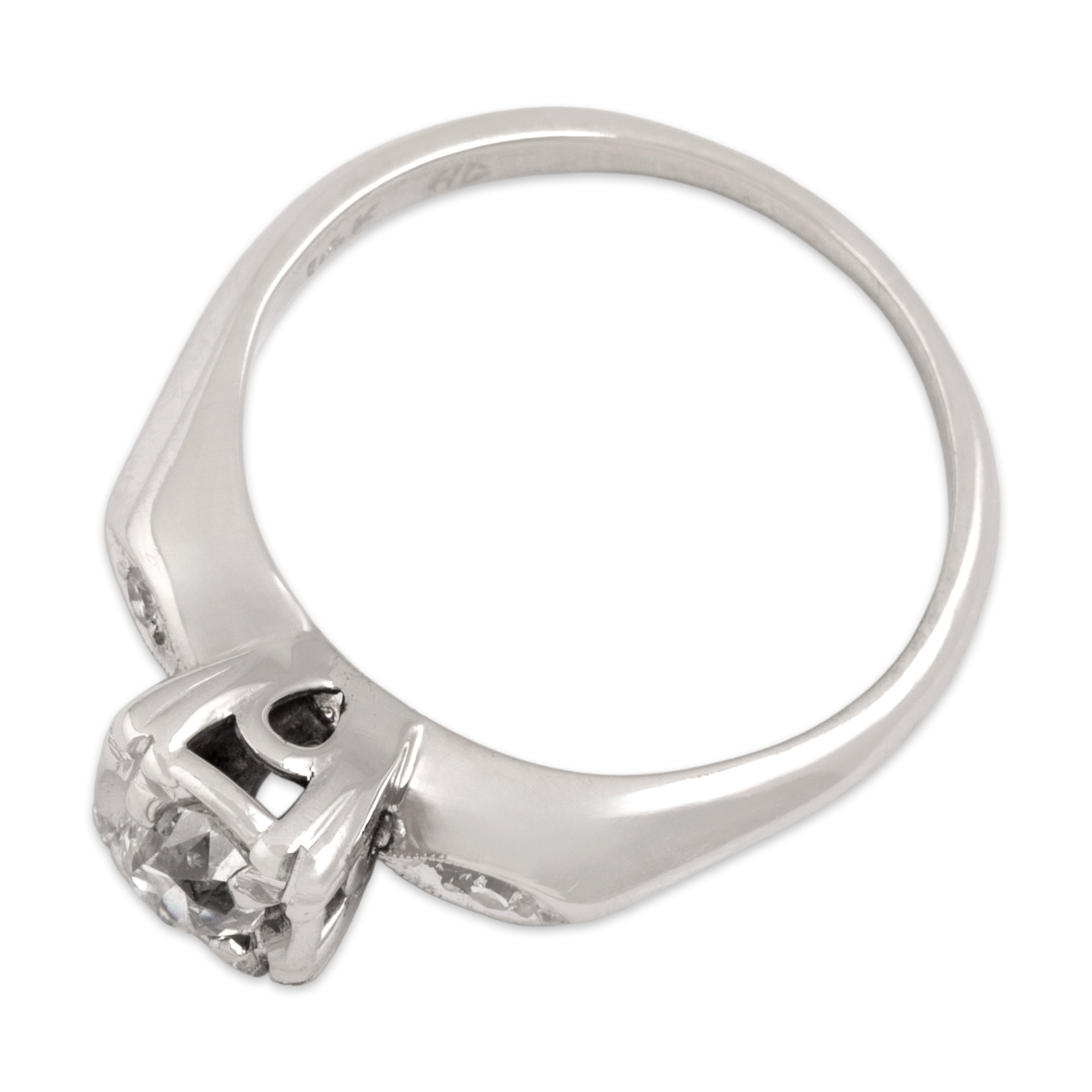 Vintage 14k White Gold Old Mine Cut Diamond Marquise Illusion Accent Solitaire Ring - Overall view