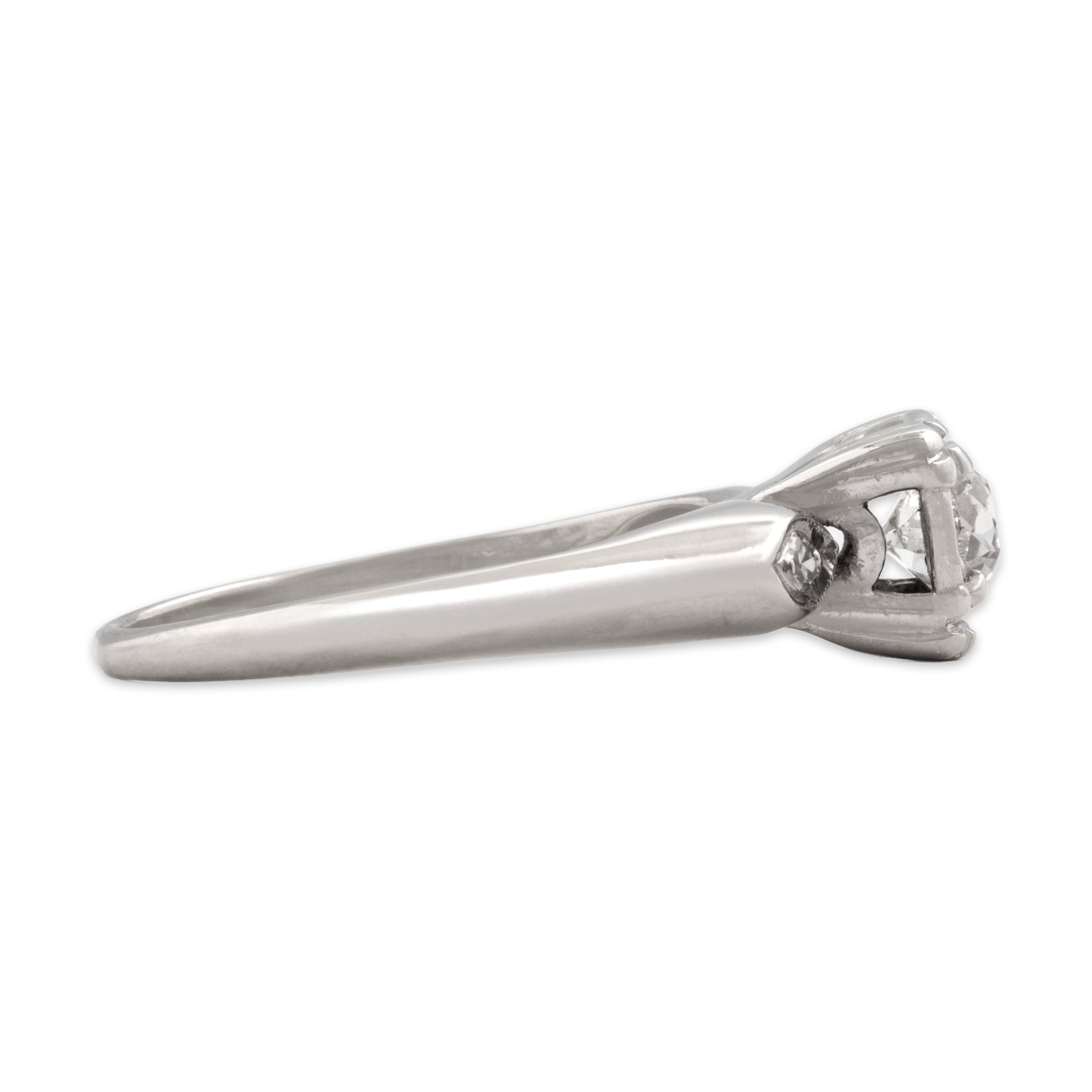 Vintage 14k White Gold Old Mine Cut Diamond Marquise Illusion Accent Solitaire Ring - Side view