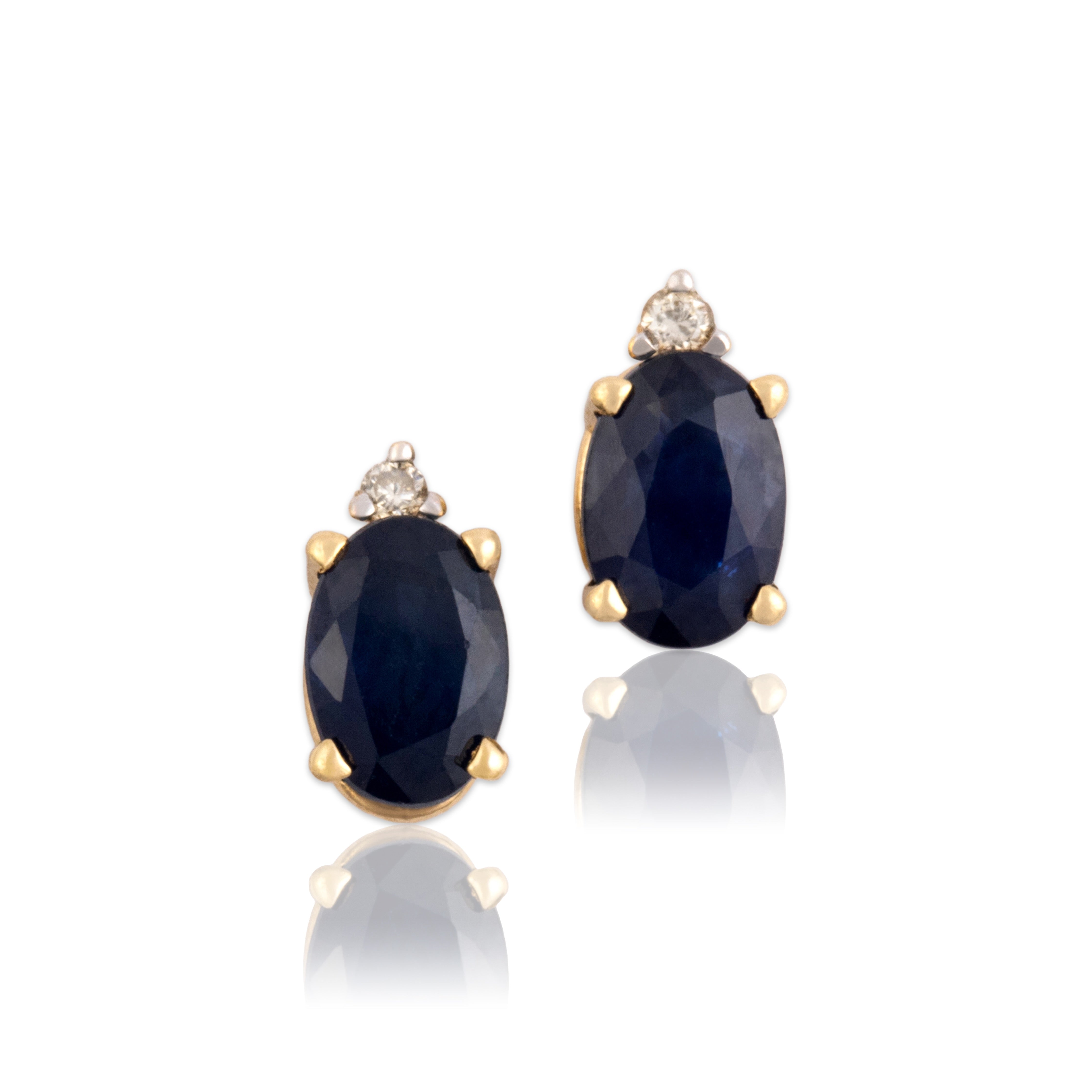 Vintage 14k Yellow Gold 1.18cttw Blue Sapphire Diamond Classic Adorned Earrings