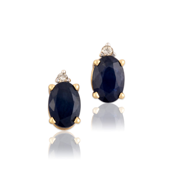 Vintage 14k Yellow Gold 1.18cttw Blue Sapphire Diamond Classic Adorned Earrings