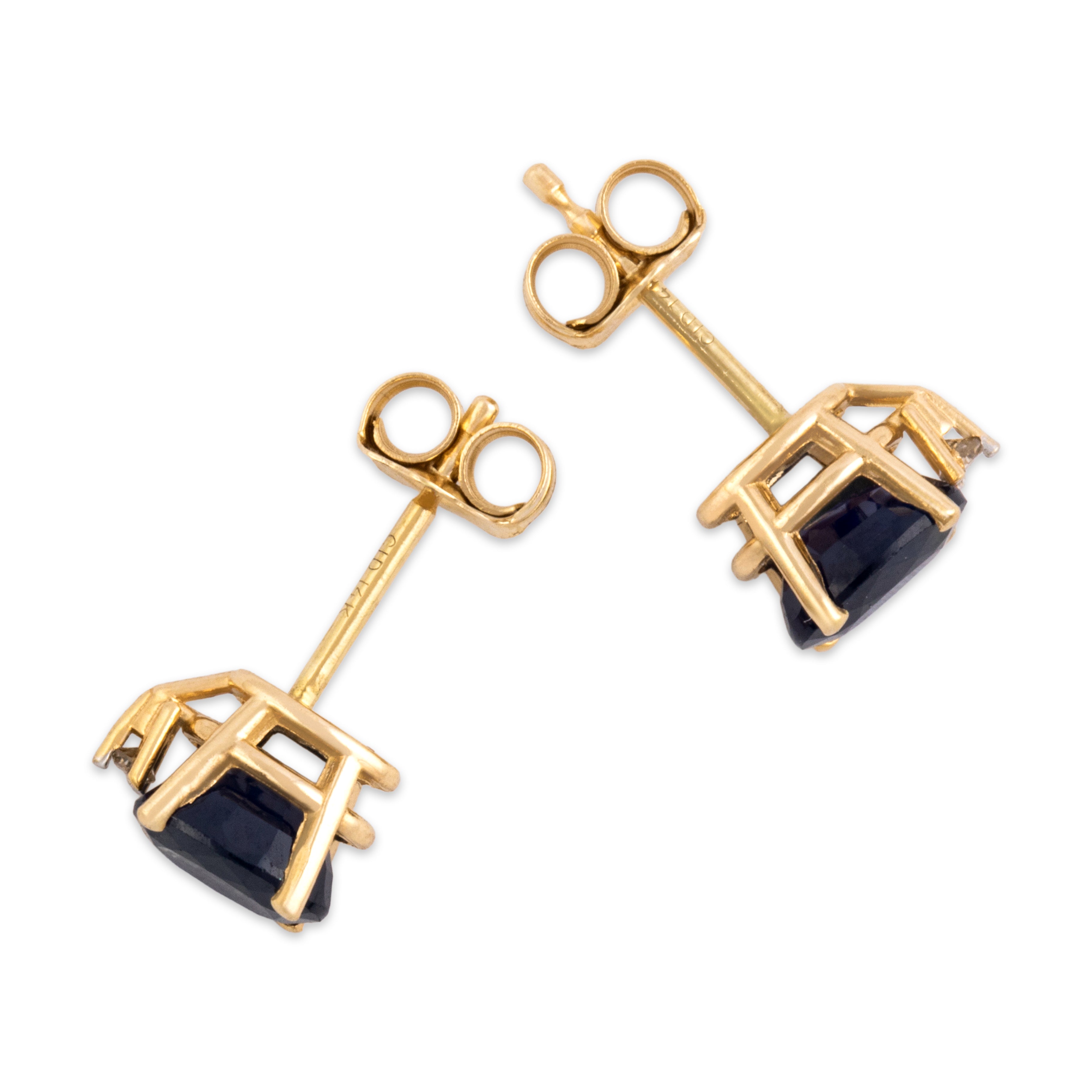 Vintage 14k Yellow Gold 1.18cttw Blue Sapphire Diamond Classic Adorned Oval Stud Earrings - Side view
