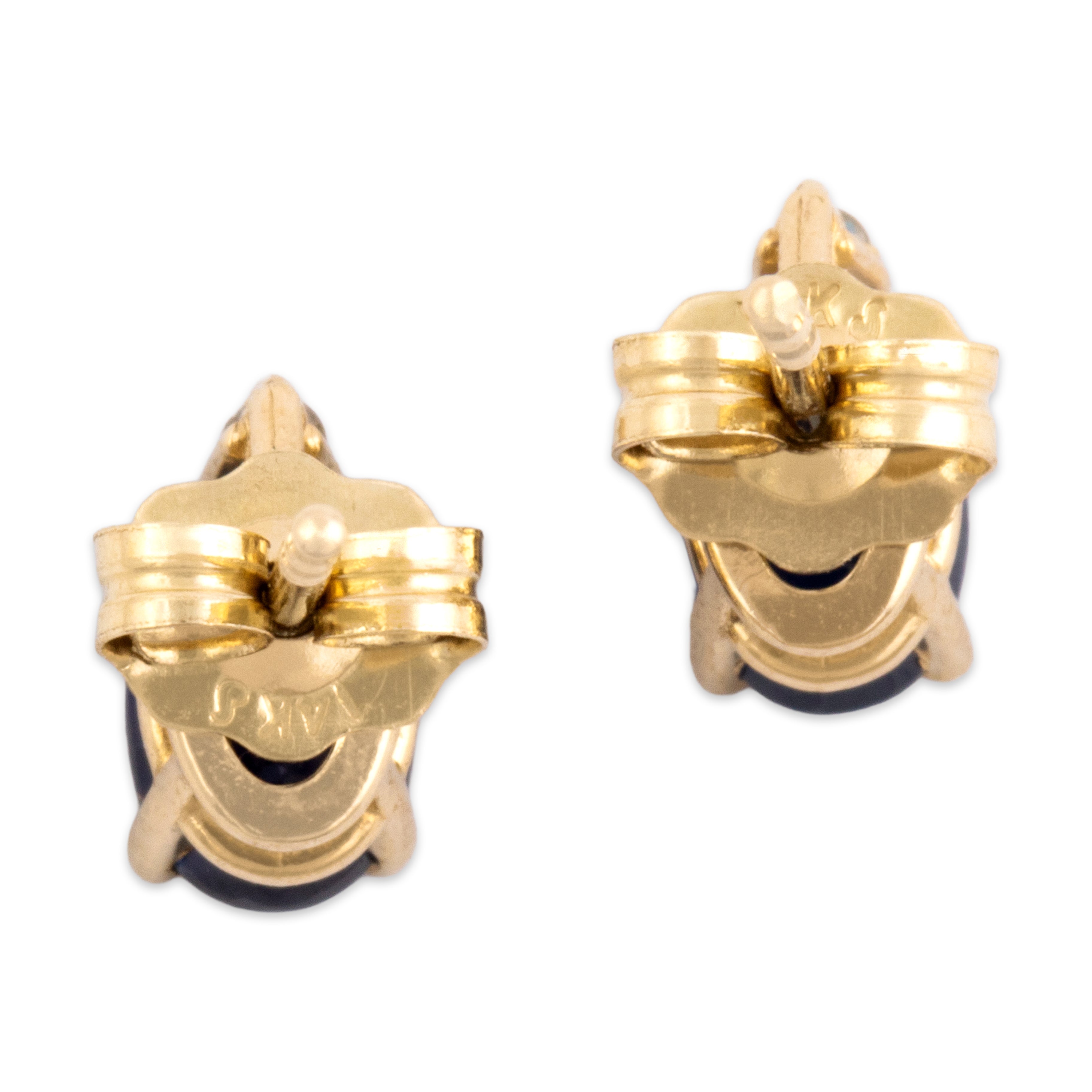 Vintage 14k Yellow Gold 1.18cttw Blue Sapphire Diamond Classic Adorned Oval Stud Earrings - Back view
