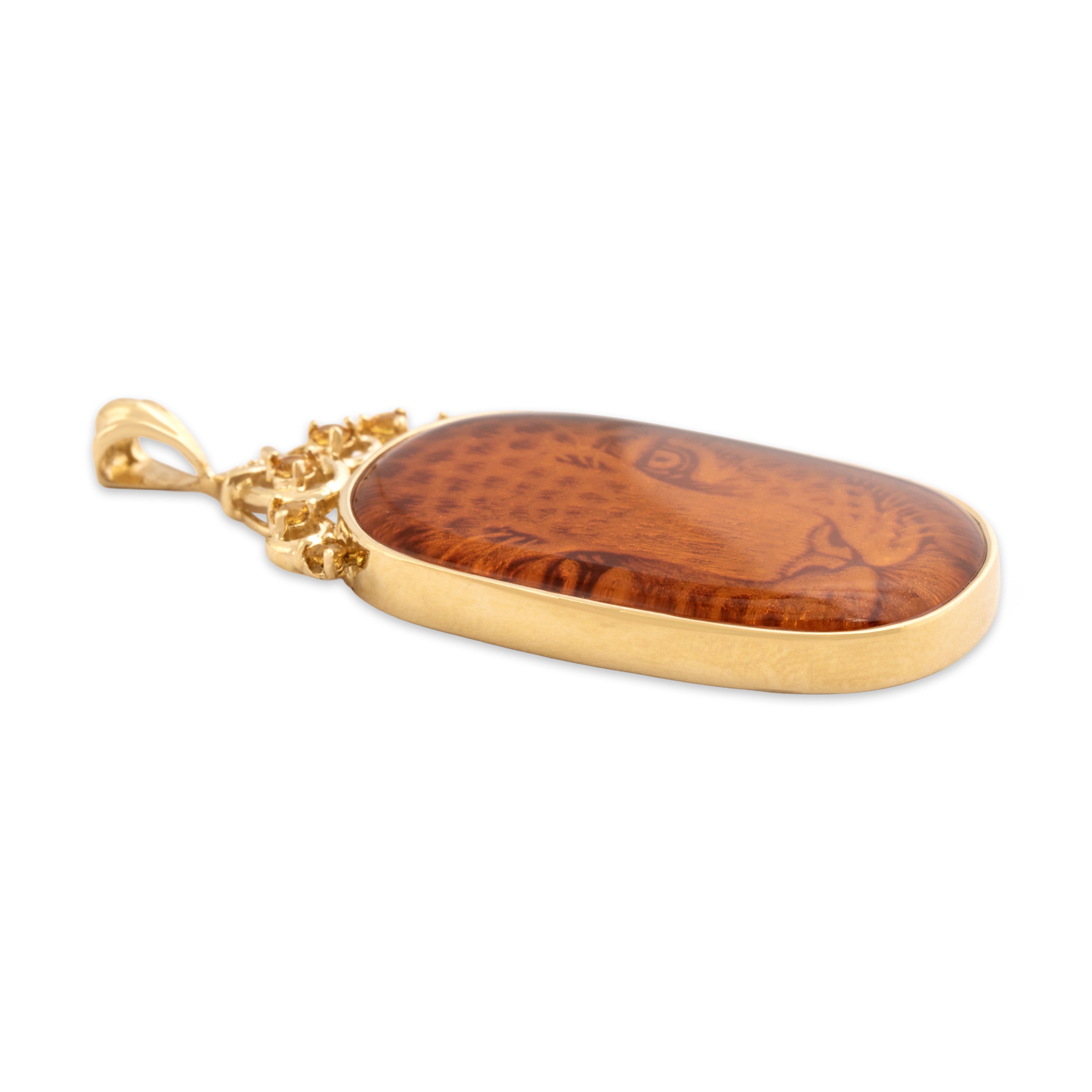 Vintage 10k Yellow Gold Amber Citrine Exotic Carved Tiger Pendant - Side view