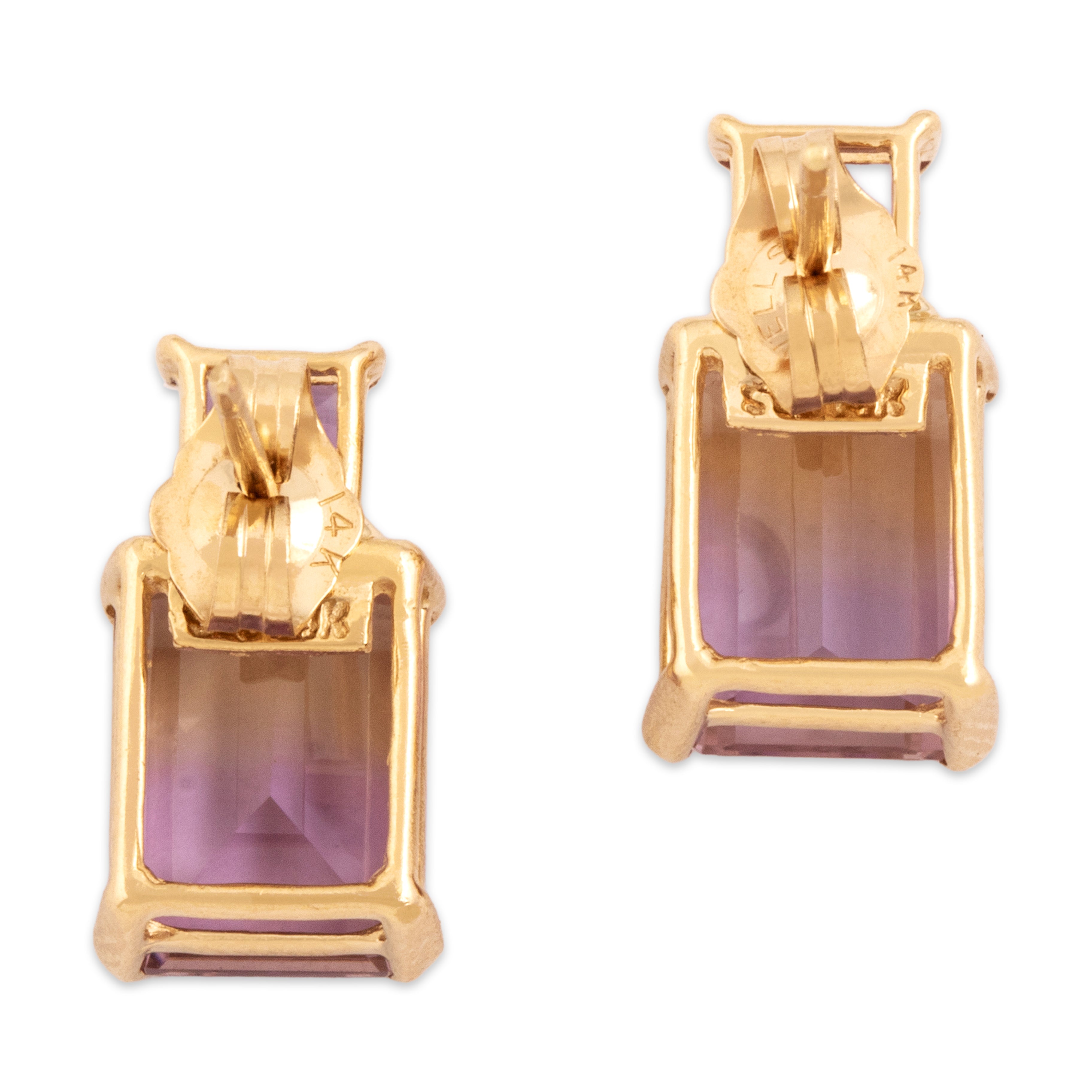 Vintage 14k Yellow Gold 3.78cttw Ametrine Amethyst Sleek Stacked Duo Stud Earrings - Back view