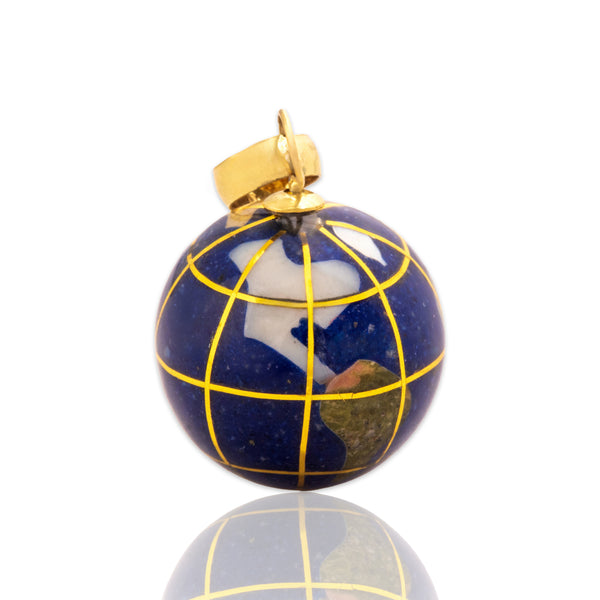 Vintage 14k Yellow Gold Multistone Intarsia Globe Charm / Pendant
