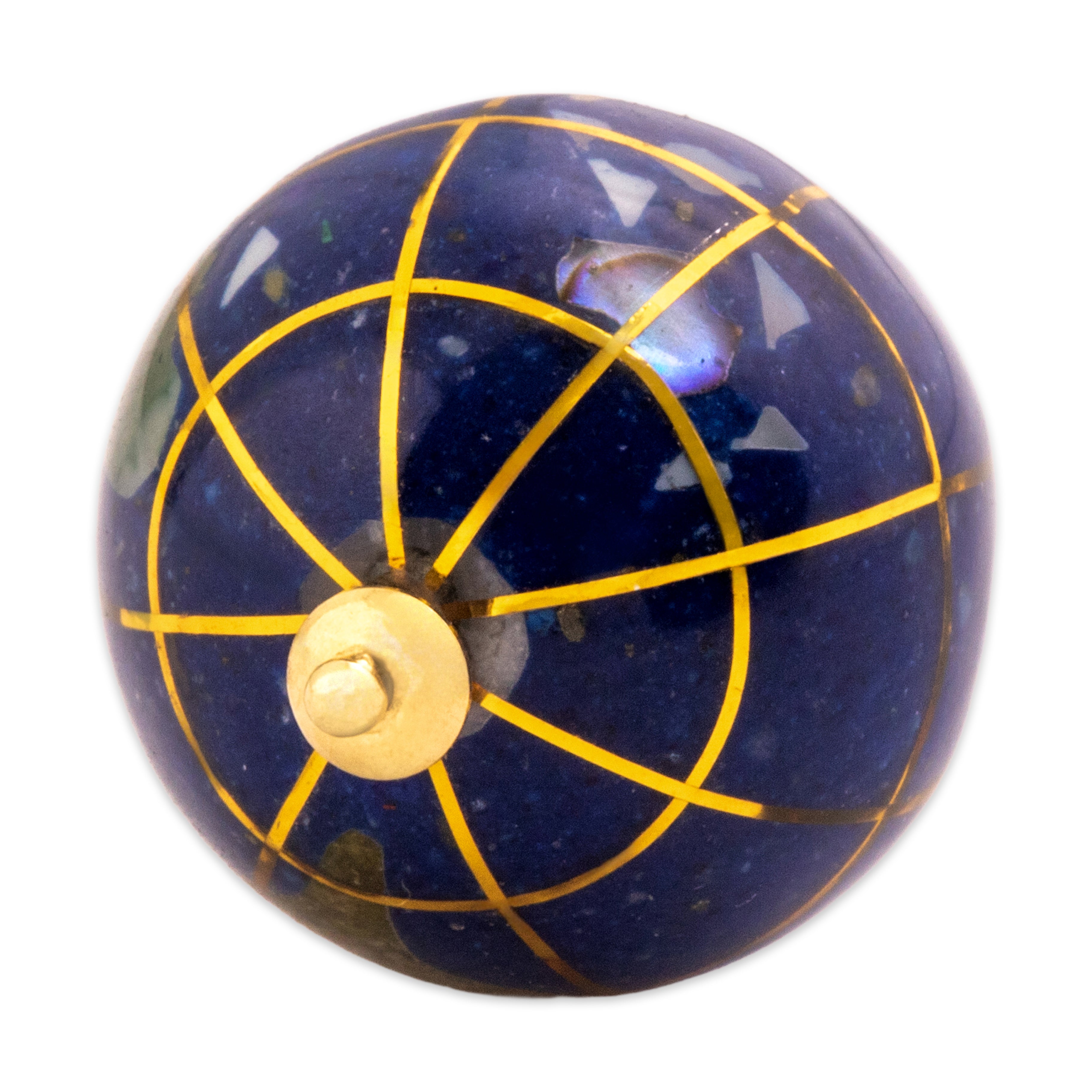 Vintage Michael Anthony 14k Yellow Gold Abalone Green Aventurine Tan Jasper Lapis Lazuli Mother Of Pearl Unakite Eclectic Intarsia Inlay Globe Charm / Pendant - detail view #2