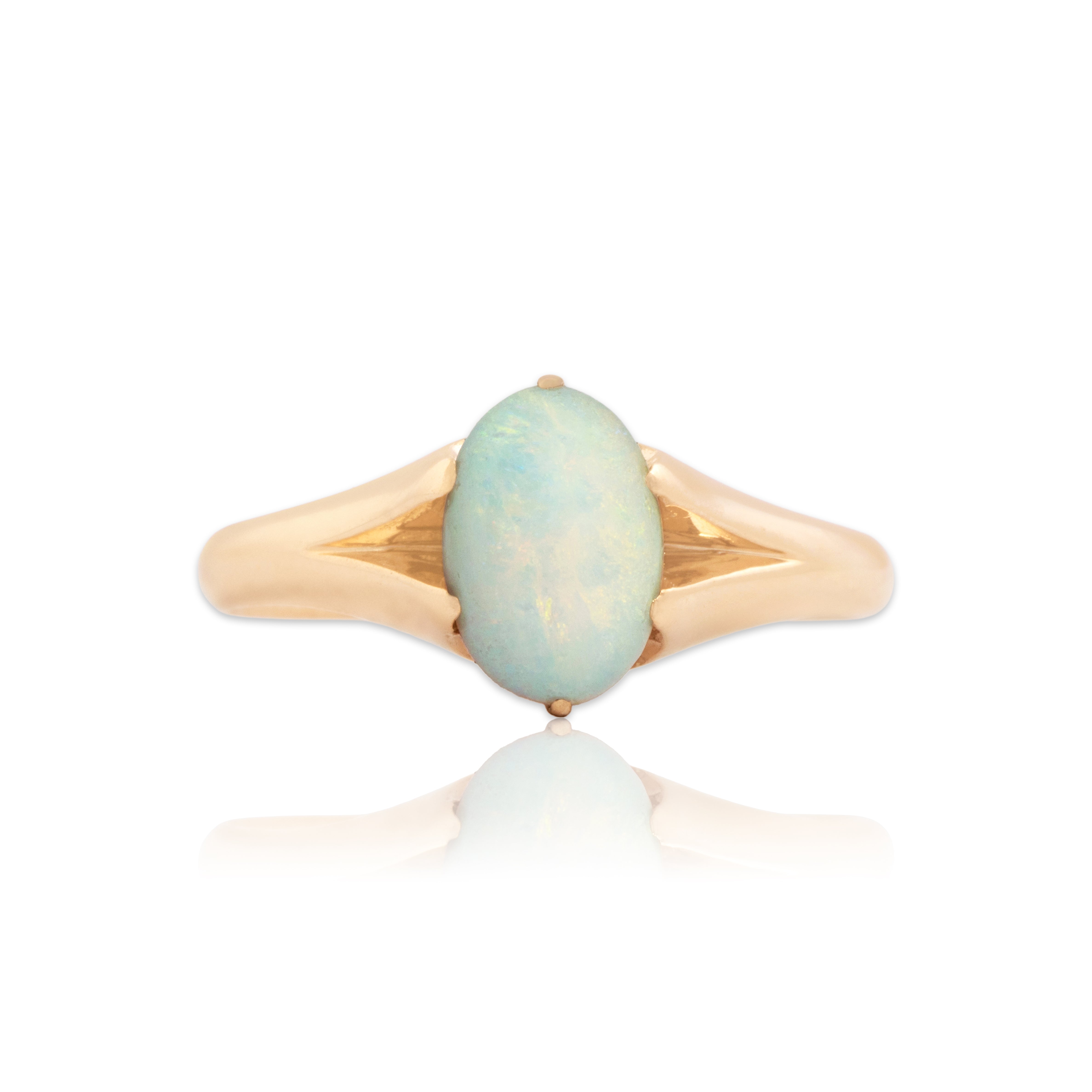 Antique Victorian 10k Rosy Yellow Gold .9ct Opal Darling Luminous Cabochon Ring - Close-up view