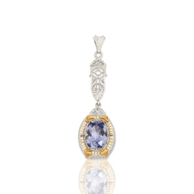 Antique 14k White & Yellow Gold 3.49ct Purple Synthetic Sapphire Seed Pearl Pendant