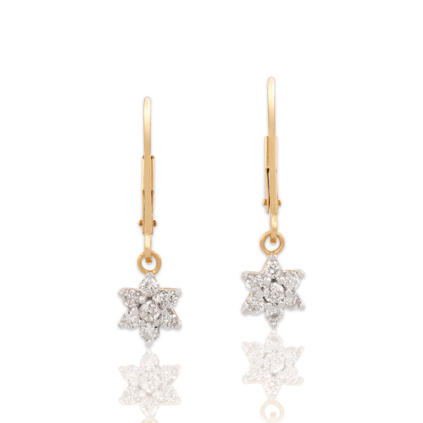 Vintage 14k Yellow Gold Diamond Sparkling Flower Burst Dangle Earrings
