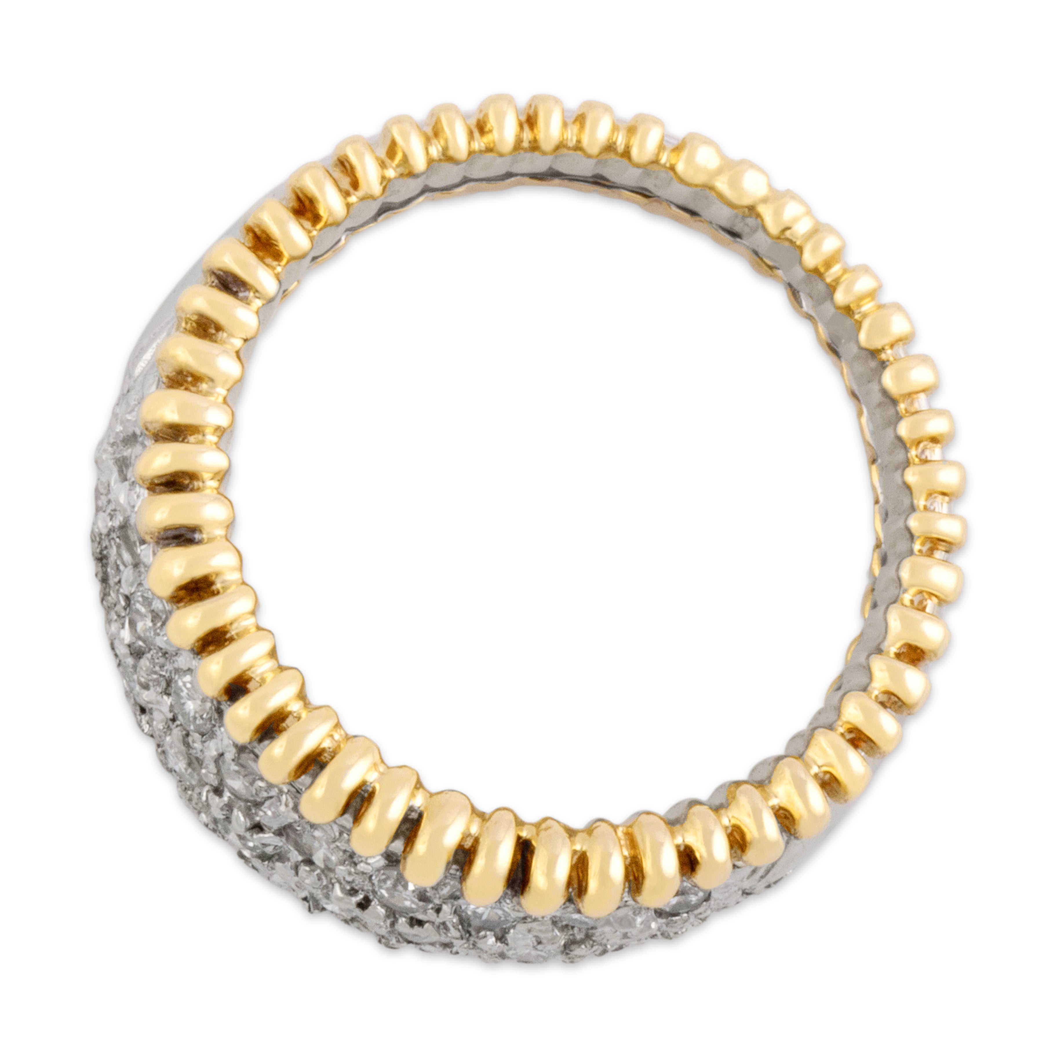 Vintage 14k Yellow & White Gold Diamond Ribbed Pavé Dome Band Ring 6.00