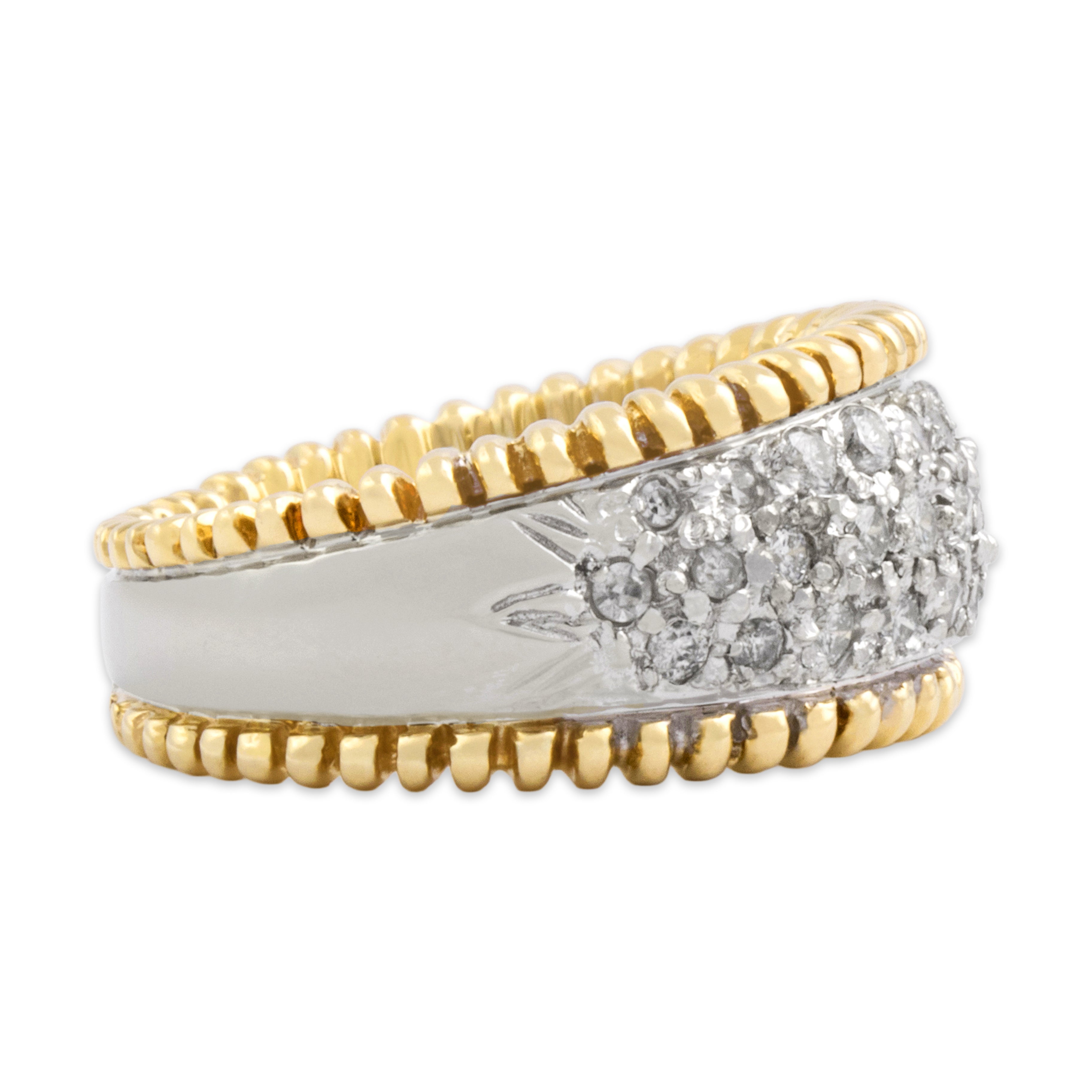 Vintage 14k Yellow & White Gold Diamond Ribbed Pavé Dome Band Ring 6.00