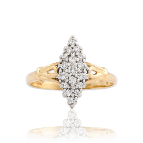 Vintage 14k Yellow & White Gold Diamond Sparkling Navette Cluster Ring 7.00