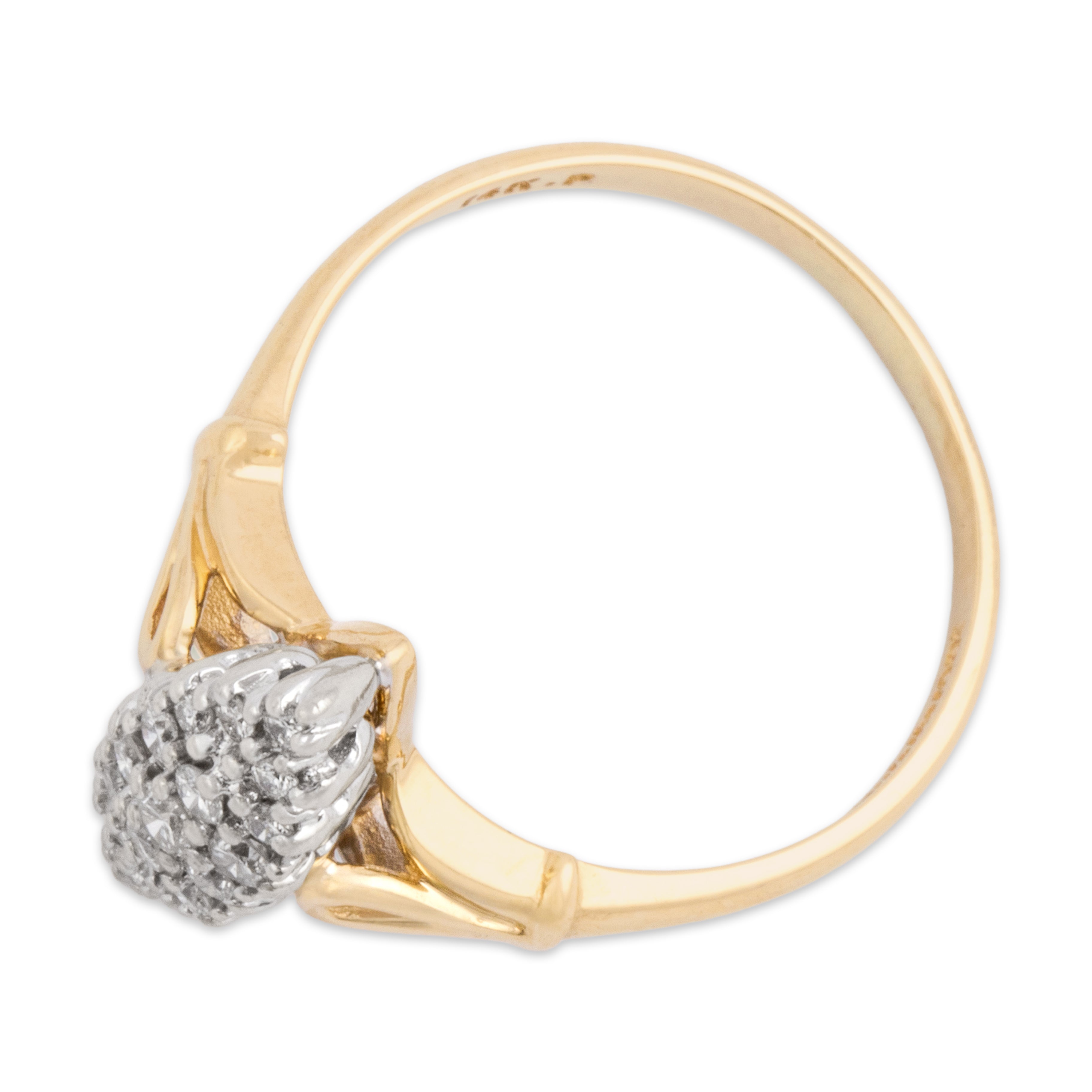 Vintage 14k Yellow & White Gold Diamond Sparkling Navette Cluster Open Shoulder Ring - Overall view