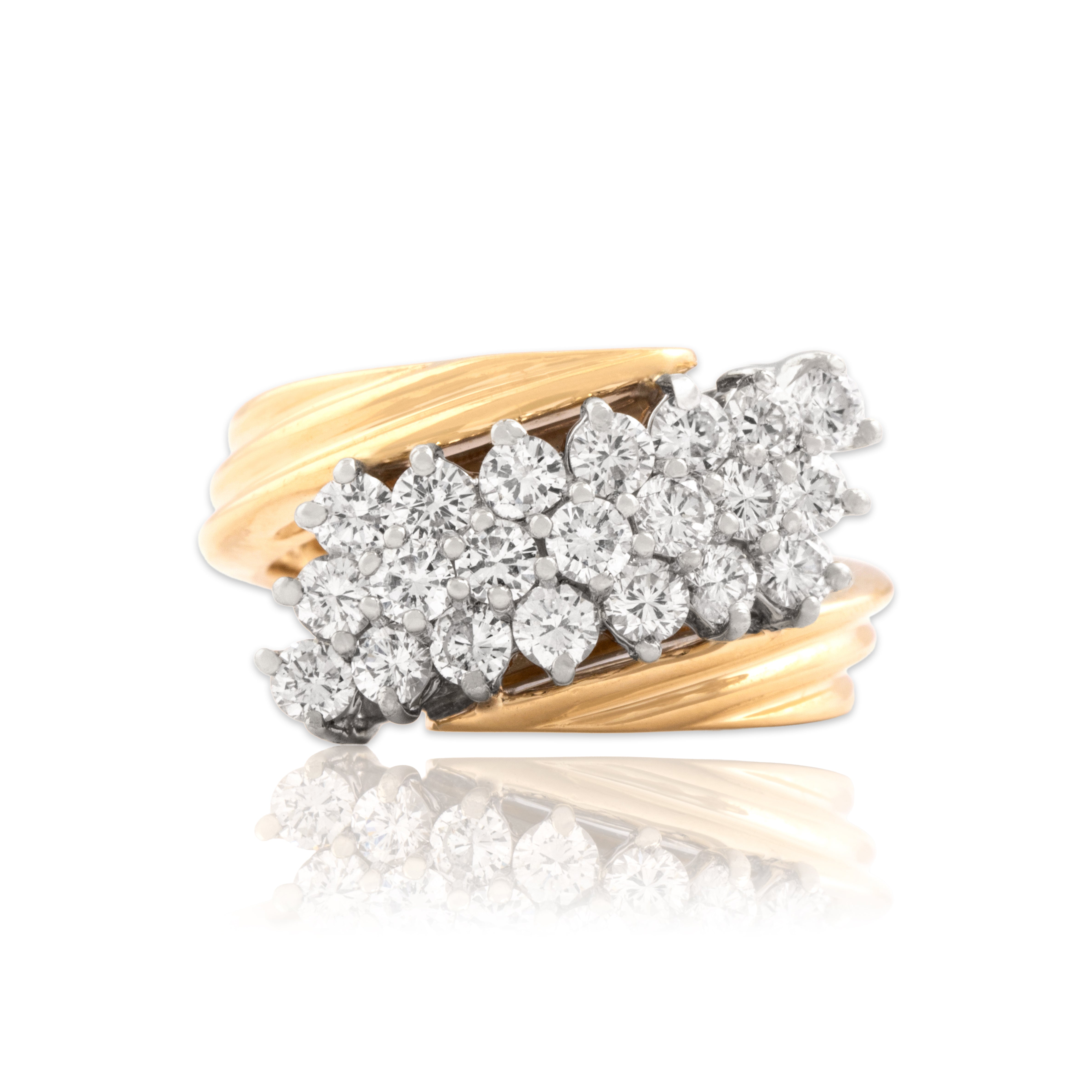 Vintage 14k Yellow Gold 1.31cttw Diamond Dazzling Lines Bypass Ring 6.75