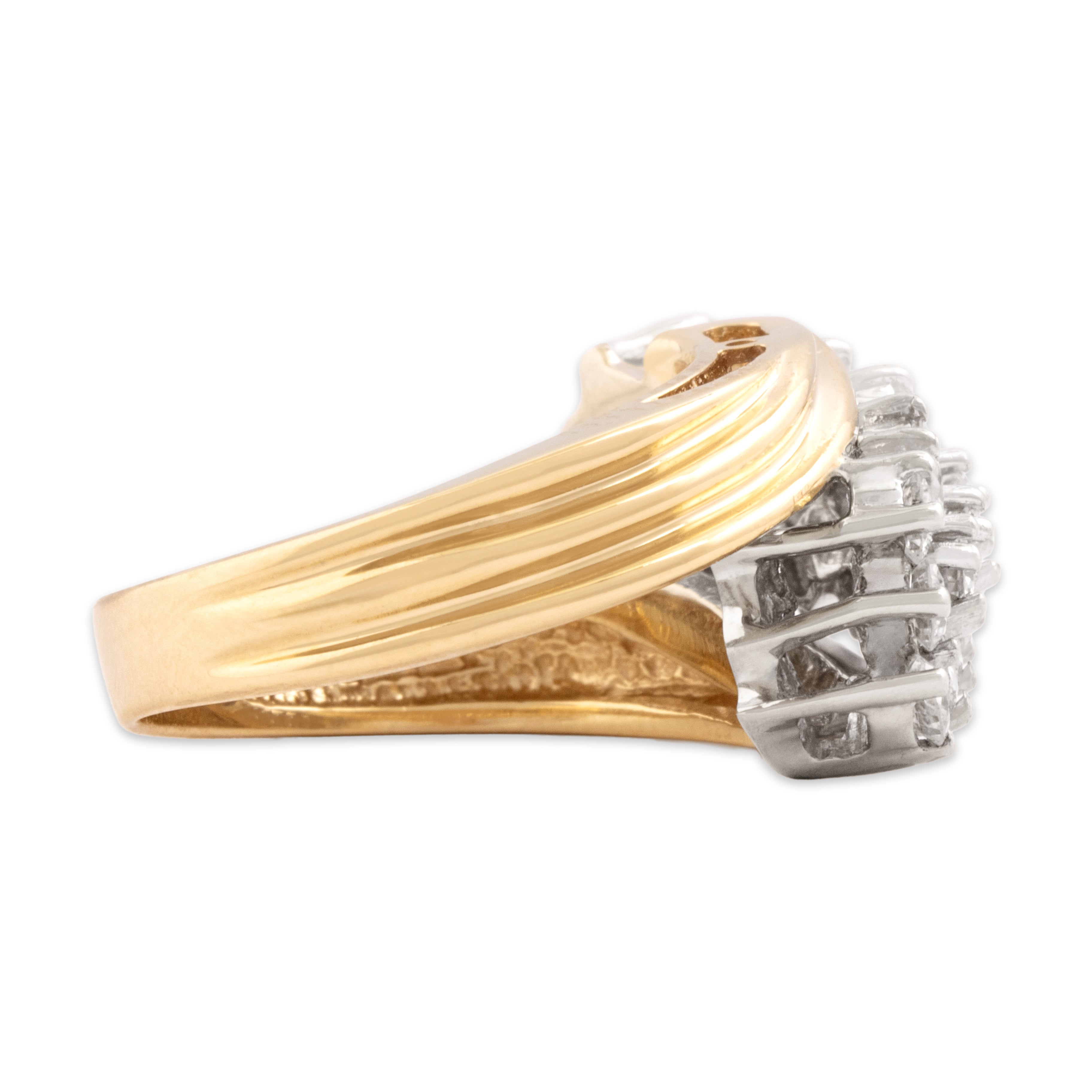 Vintage 14k Yellow Gold 1.31cttw Diamond Dazzling Lines Bypass Ring 6.75