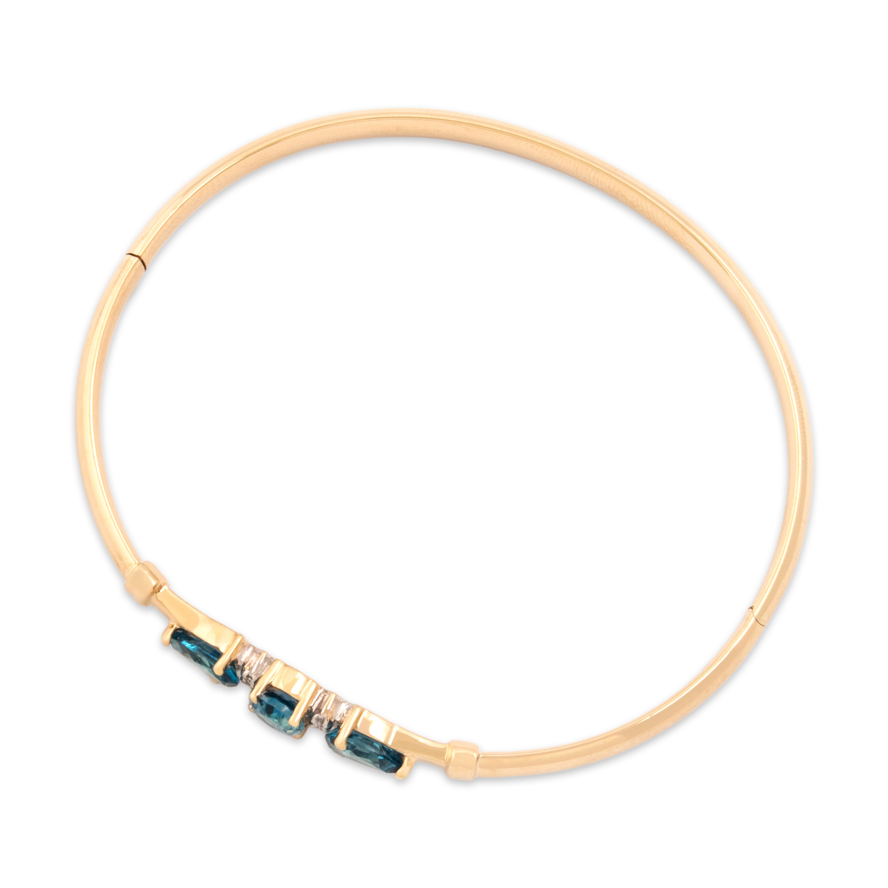 Vintage 14k Yellow Gold 2.57cttw Blue Topaz Diamond Bright Dimensional Pool Bangle Bracelet - detail view #1