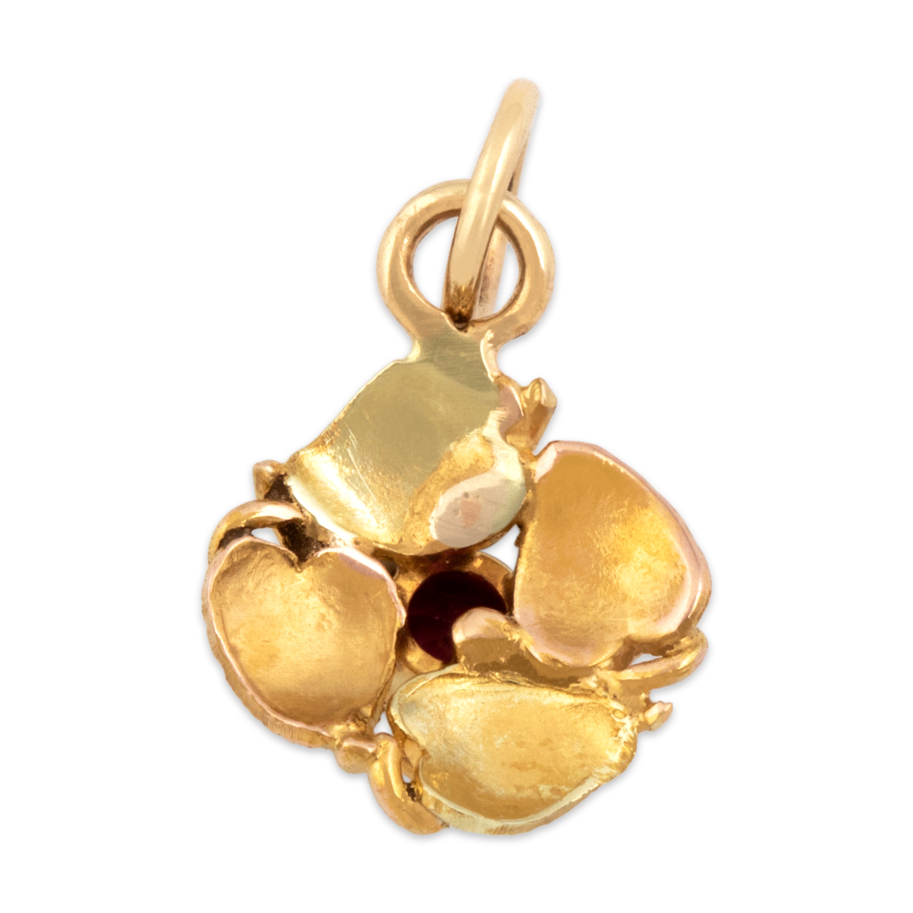 Antique 14k Yellow & Rose Gold Synthetic Ruby Leafy Framed Solitaire Charm / Pendant - Back view