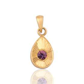 Estate 14k Yellow Gold Pink Sapphire Etched Milgrain Detail Drop Pendant