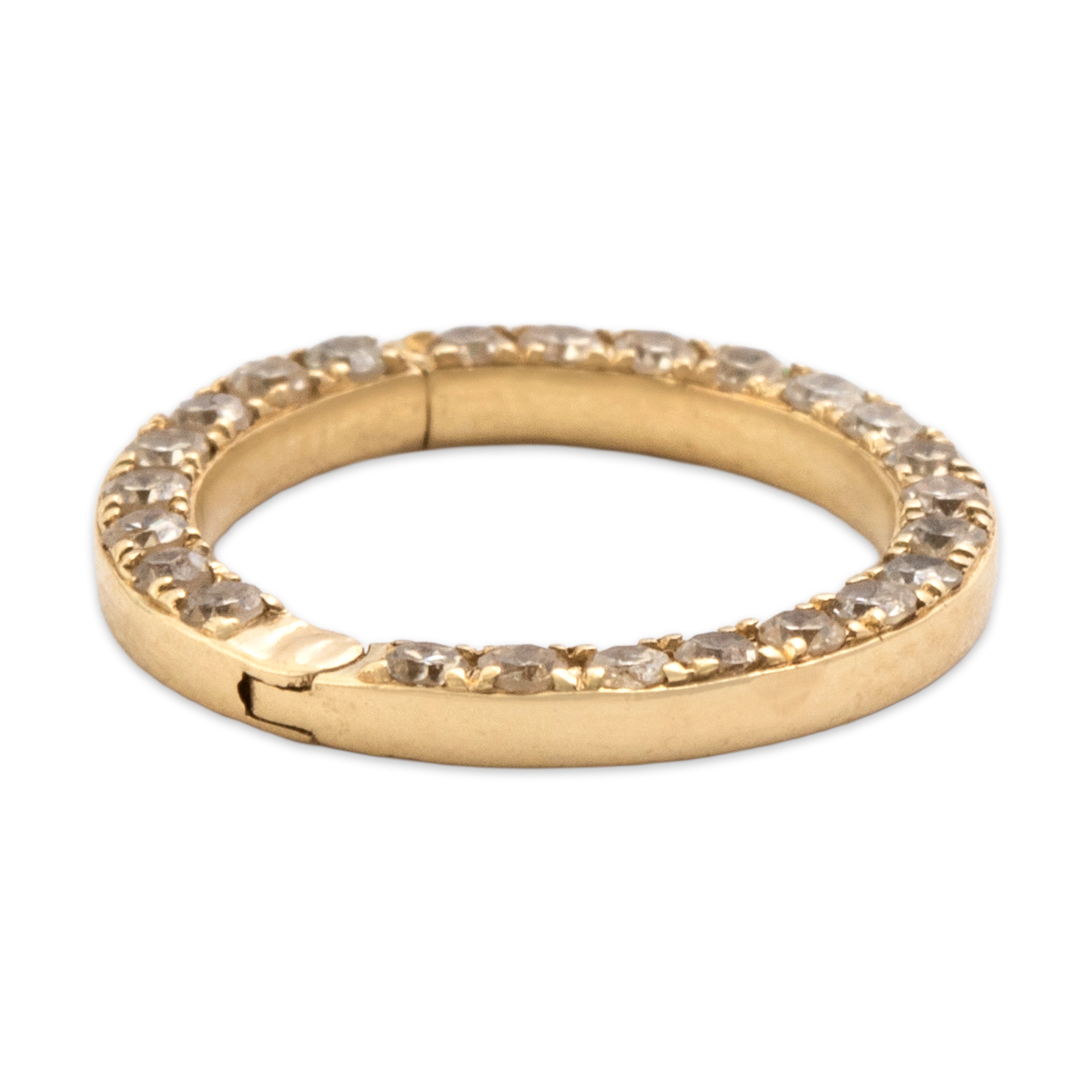 Estate 14k Yellow Gold Diamond Dazzling Hinged Circle Charm Holder Charm / Pendant - Side view