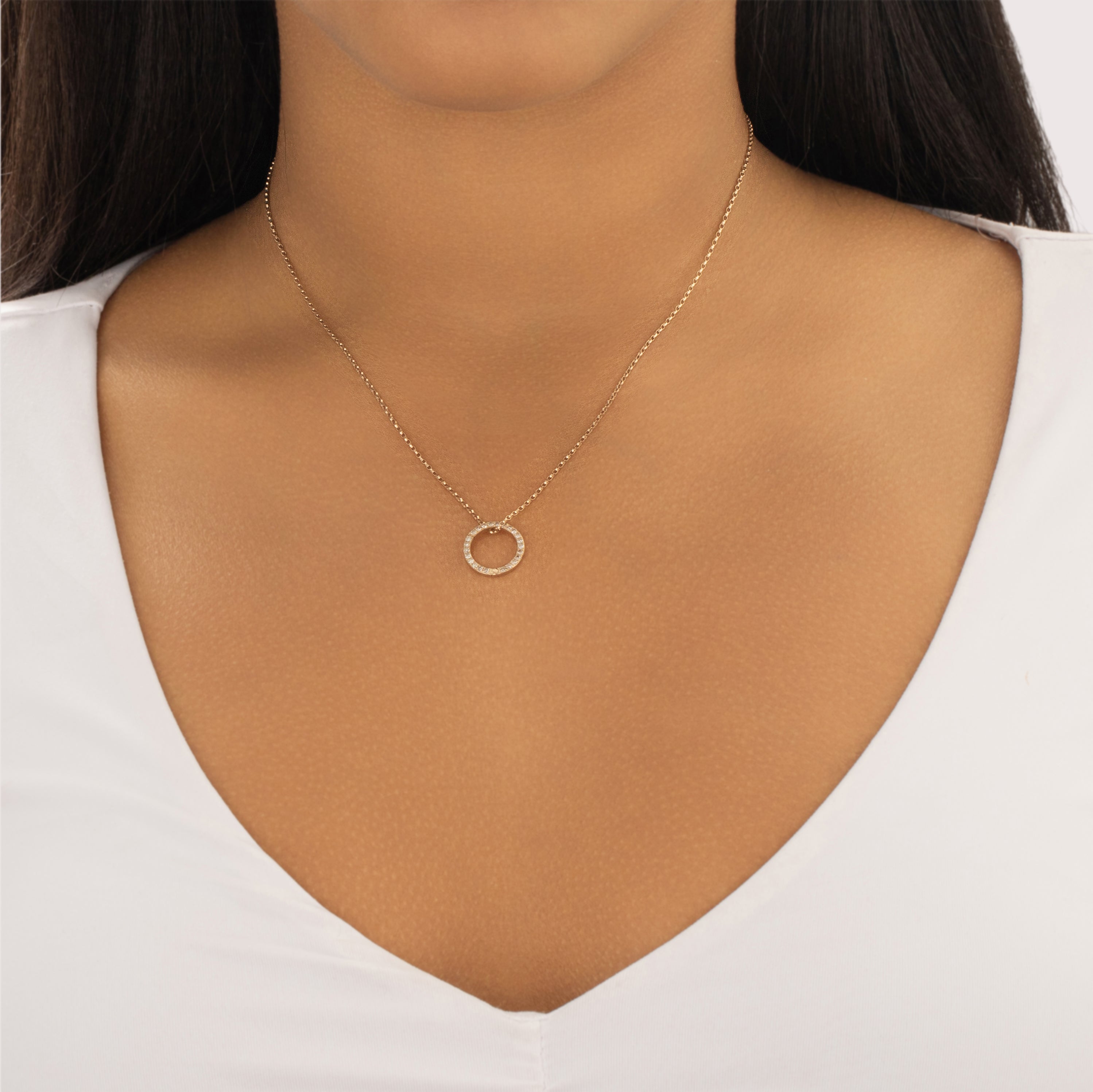 Estate 14k Yellow Gold Diamond Dazzling Hinged Circle Charm Holder Charm / Pendant - On model view