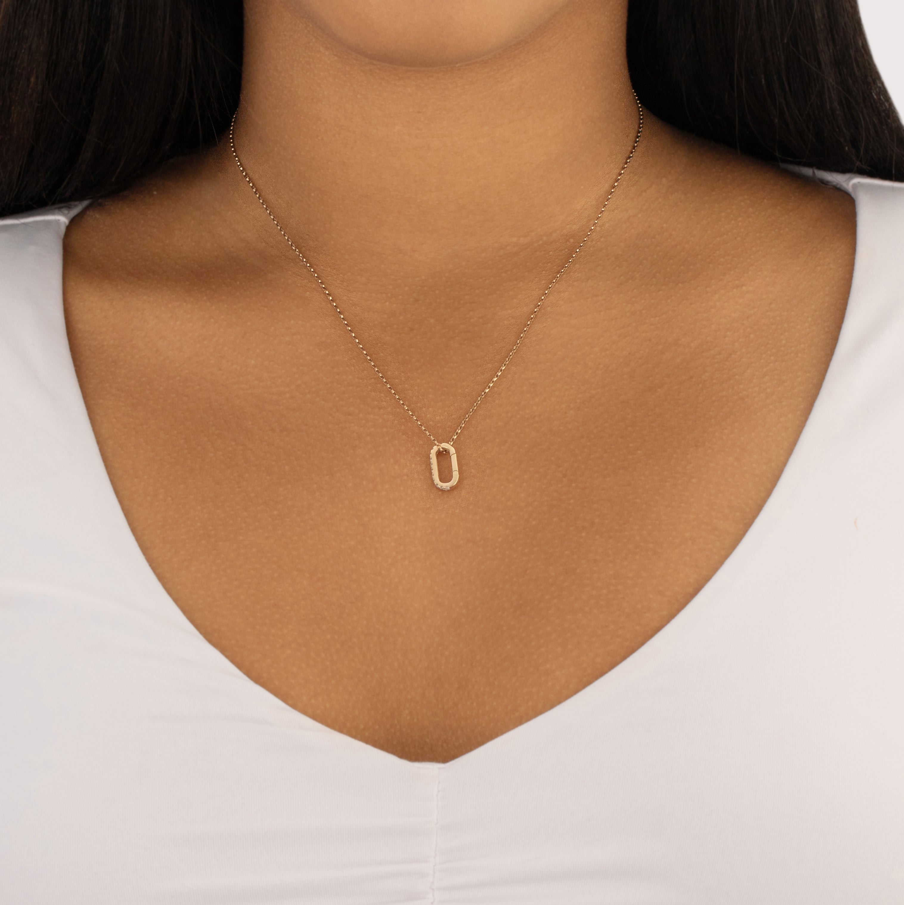 Estate 14k Yellow Gold Diamond Sparkling Front Lock Charm Holder Charm / Pendant - On model view