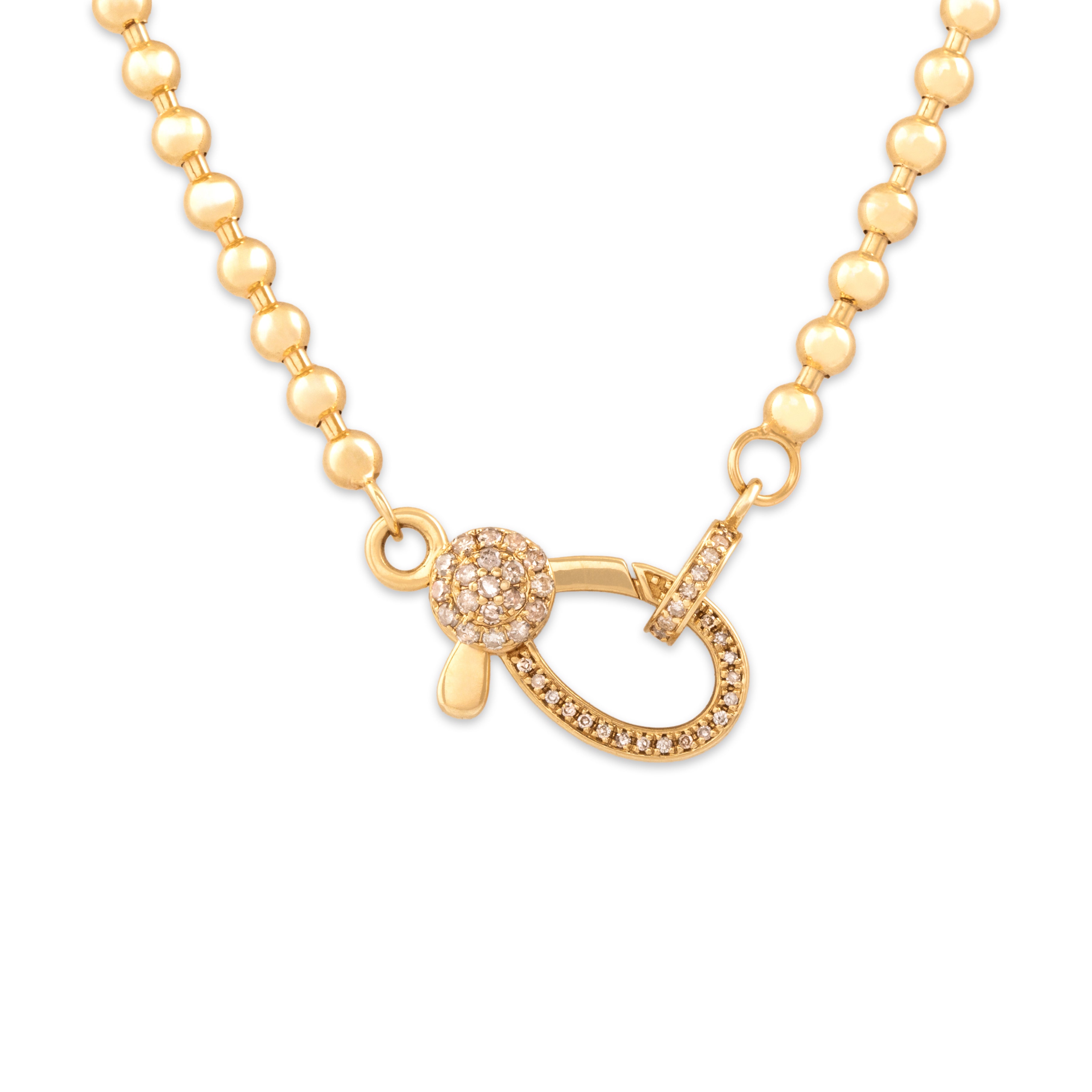 Estate 14k Yellow Gold Diamond Bubble Chain Carabiner Clasp Necklace 16-18